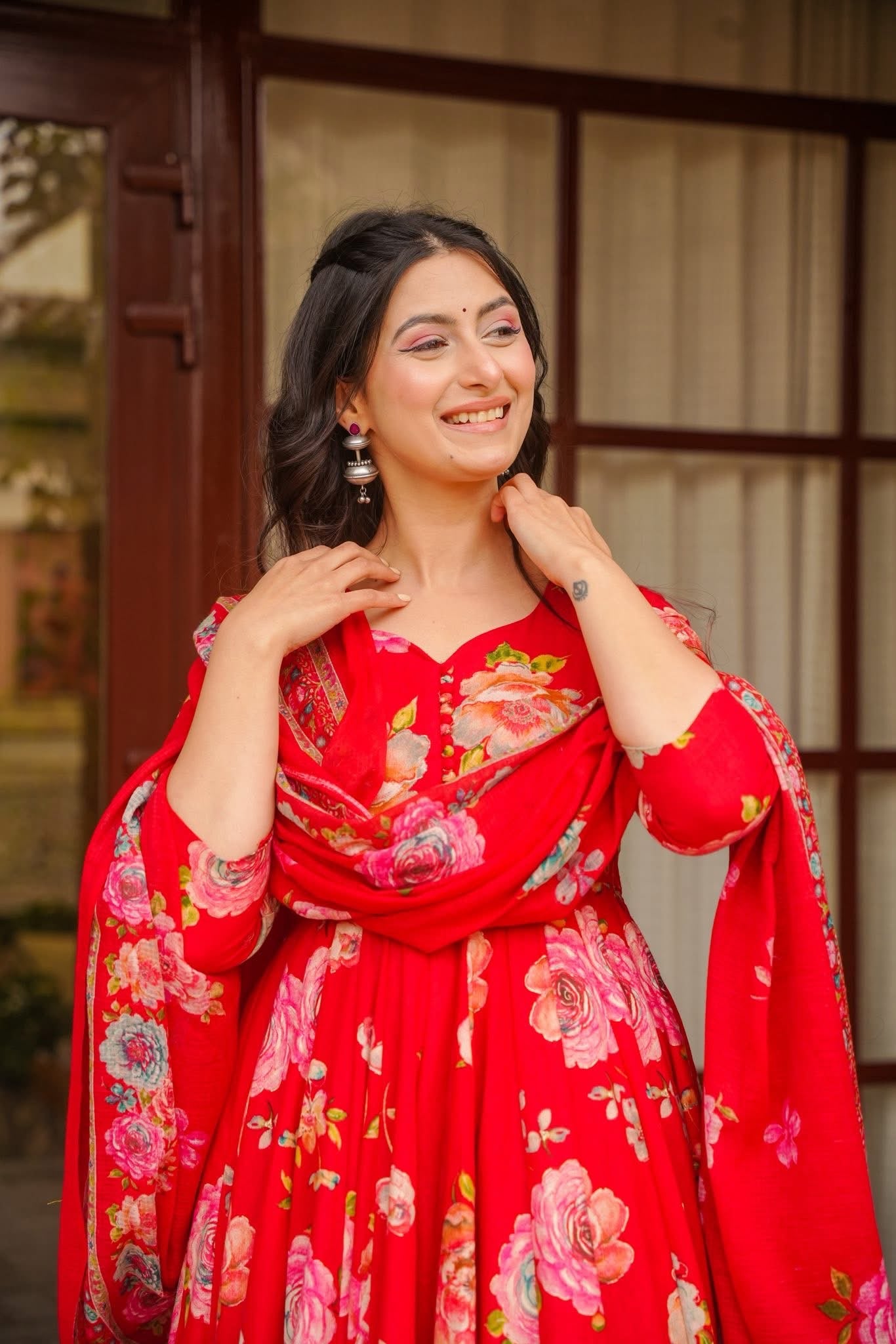 Suhira Red Anarkali Suit Set