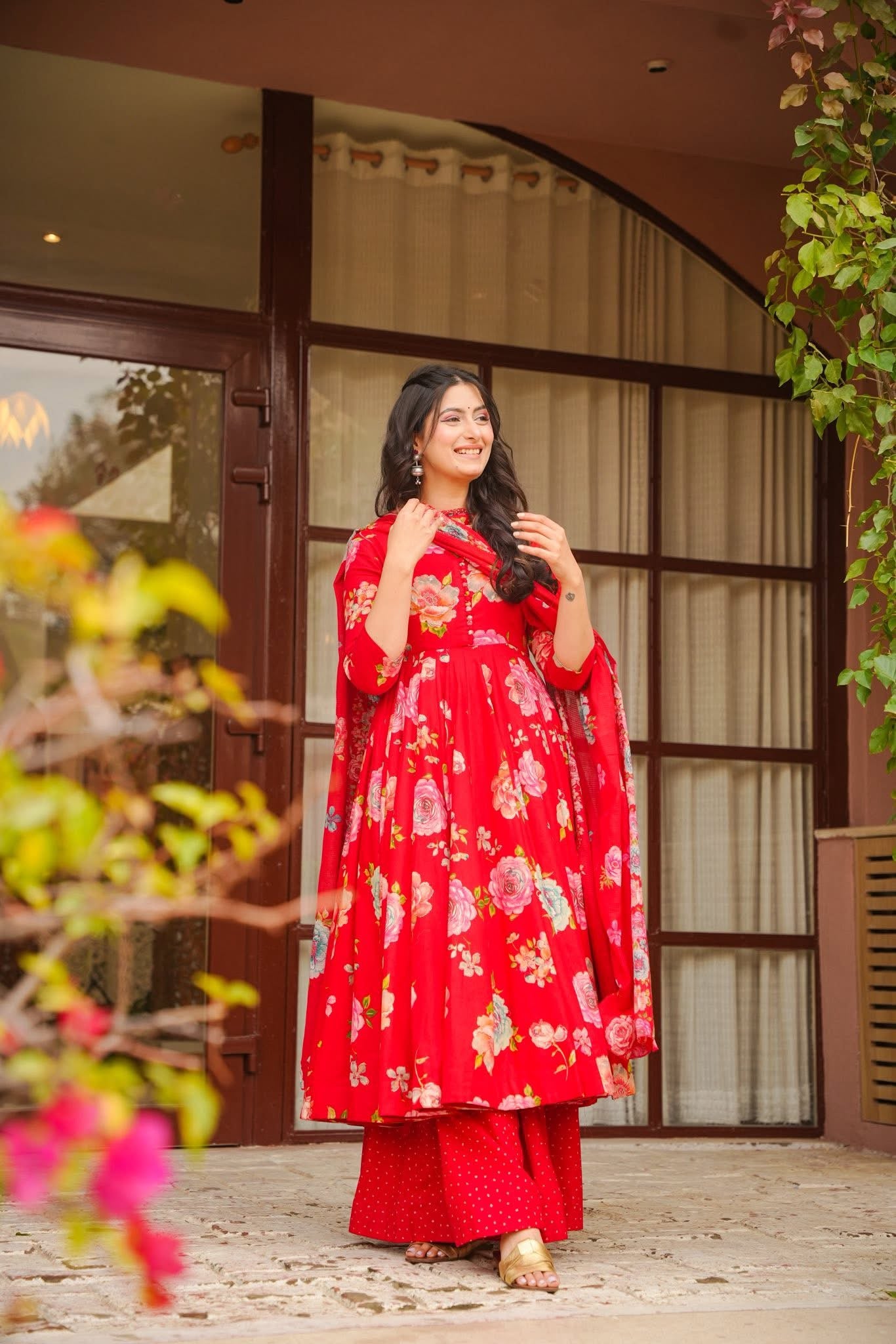 Suhira Red Anarkali Suit Set