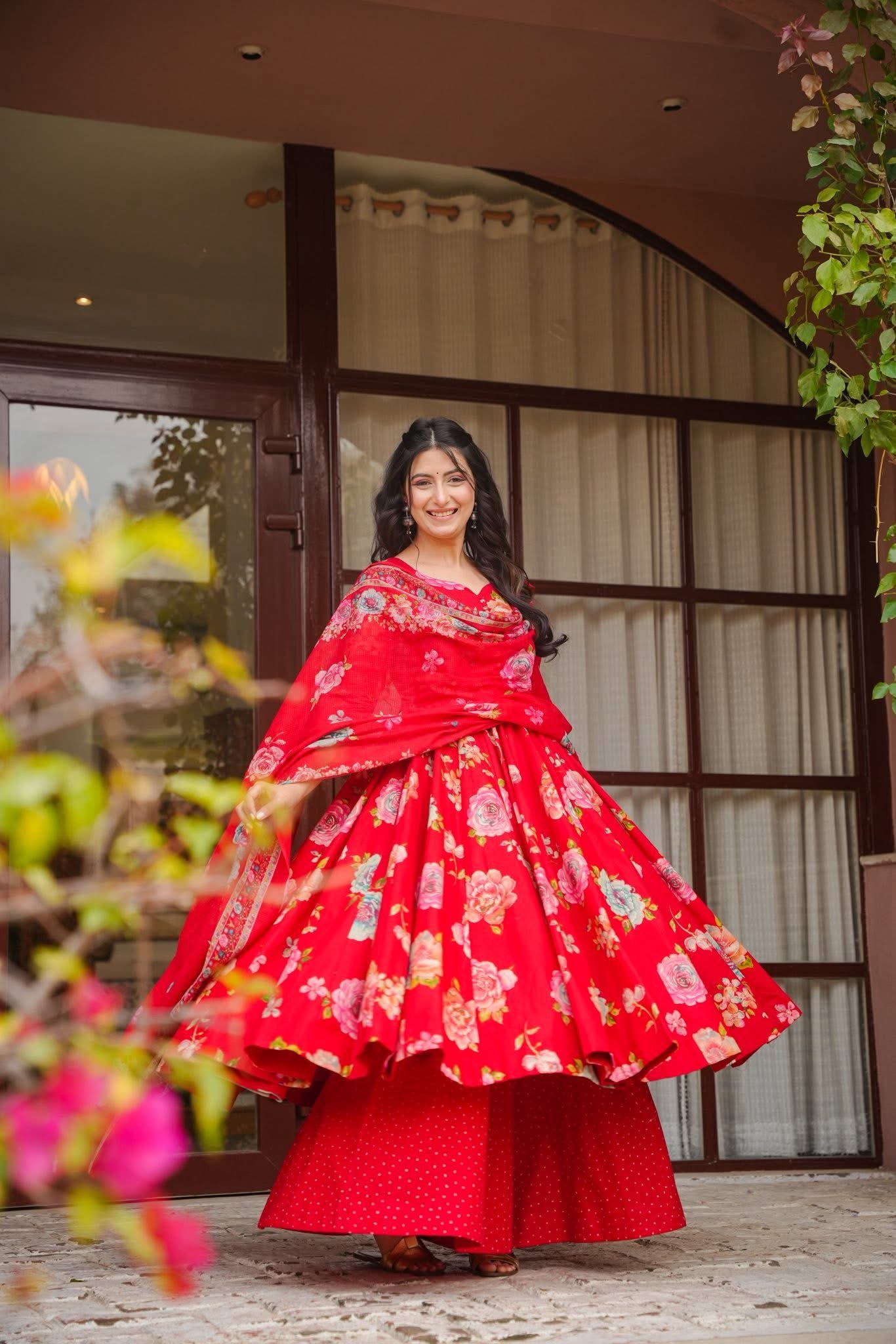 Suhira Red Anarkali Suit Set