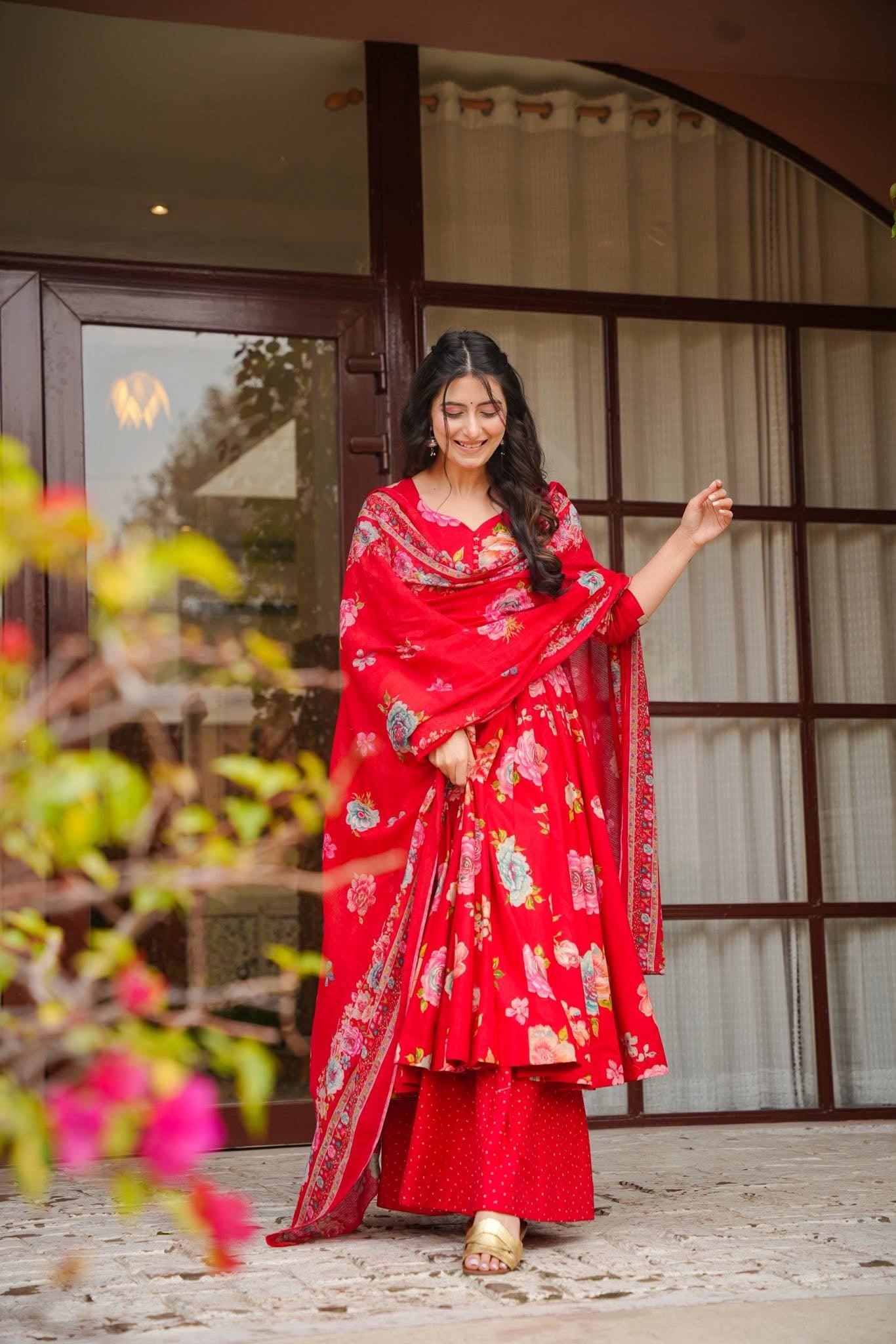 Suhira Red Anarkali Suit Set