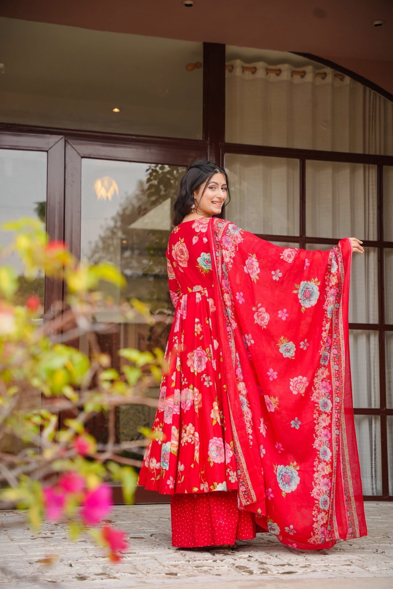 Suhira Red Anarkali Suit Set