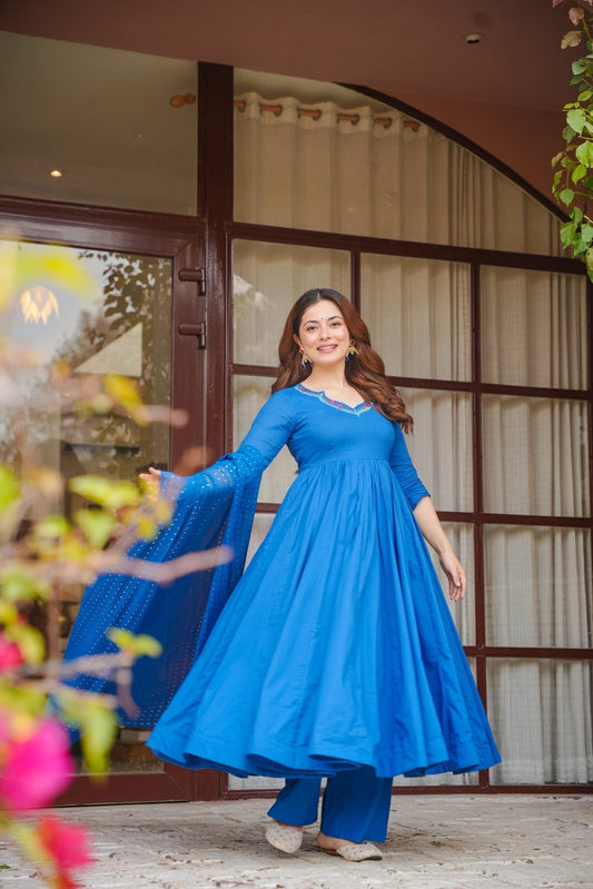 Meherbai Blue Anarkali Suit Set