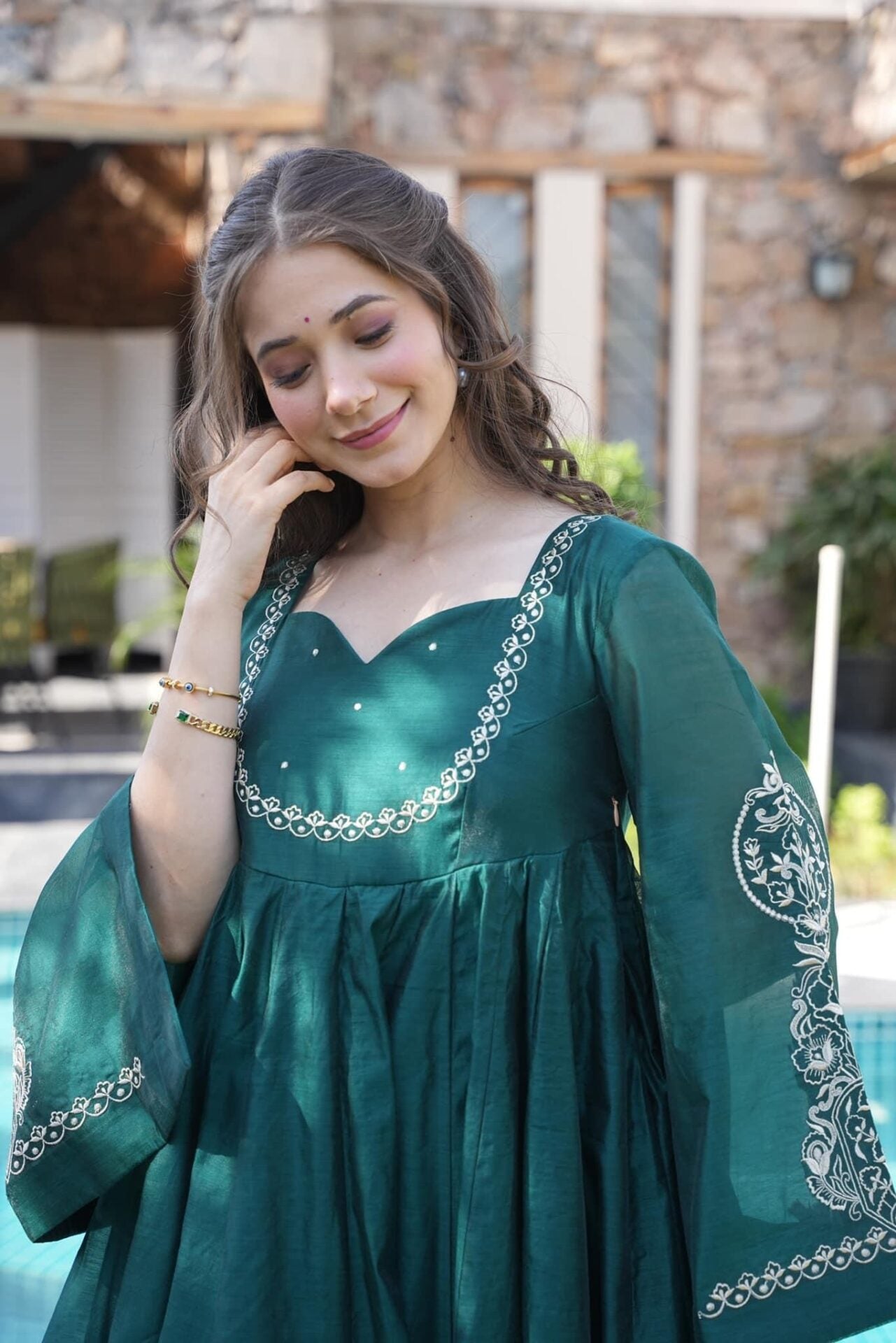 Alluring green chanderi suit set