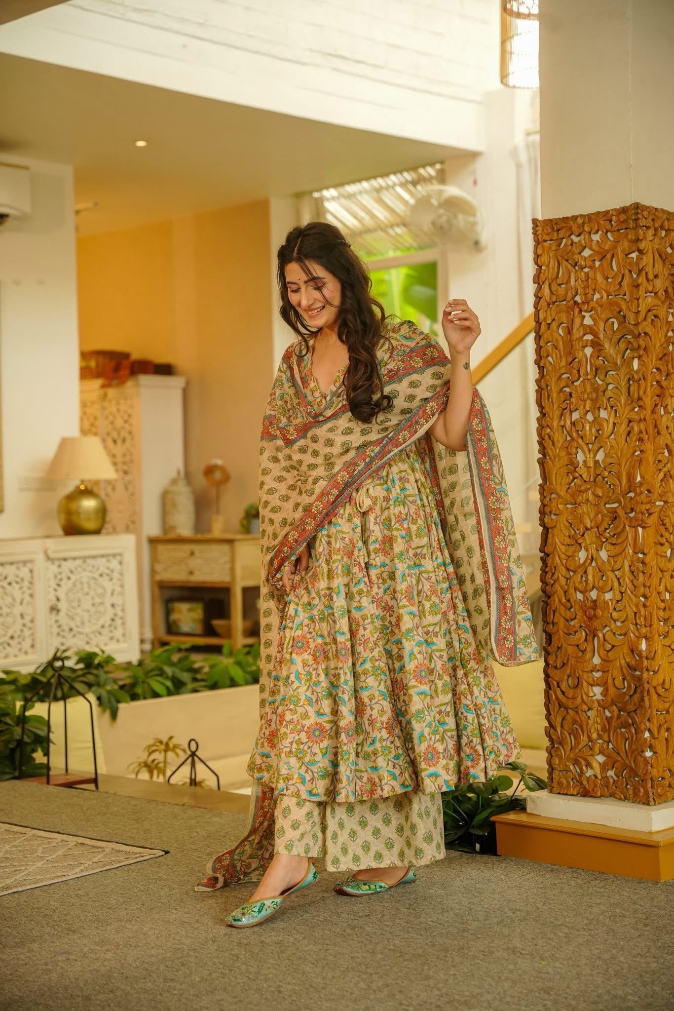 Gulnoor Cotton Anarkali Suit Set