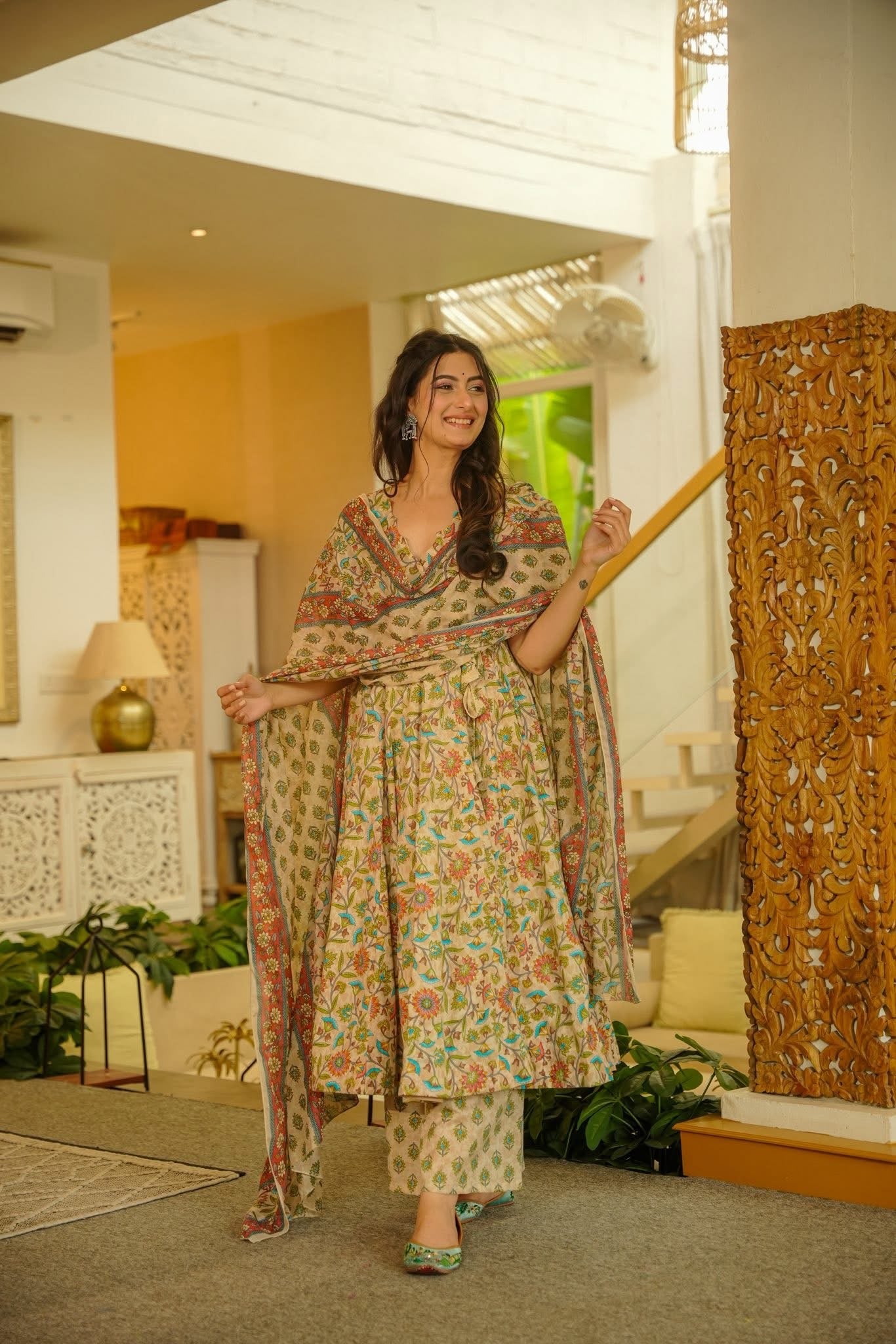 Gulnoor Cotton Anarkali Suit Set