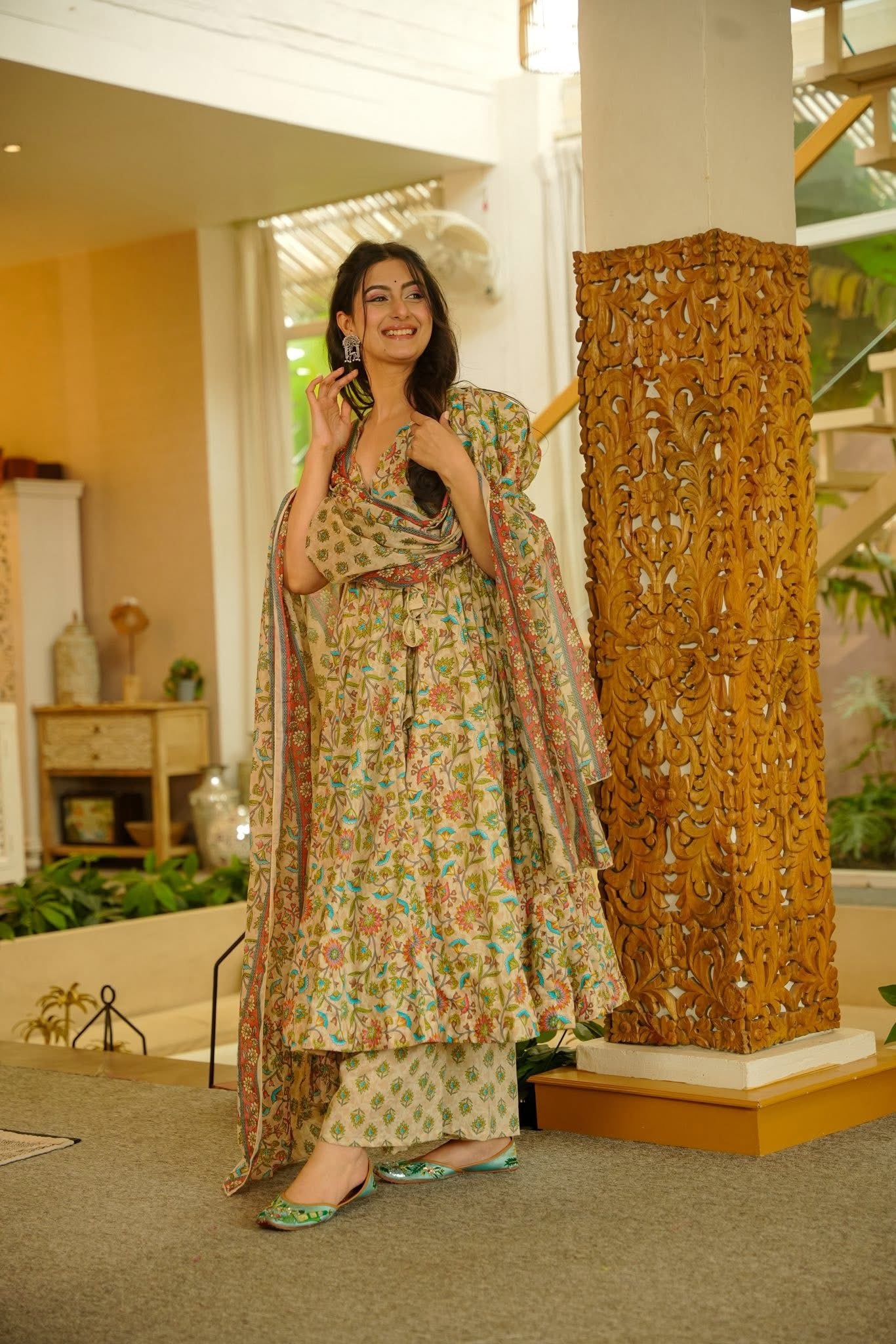 Gulnoor Cotton Anarkali Suit Set