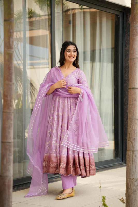 Manvi purple silk suit set