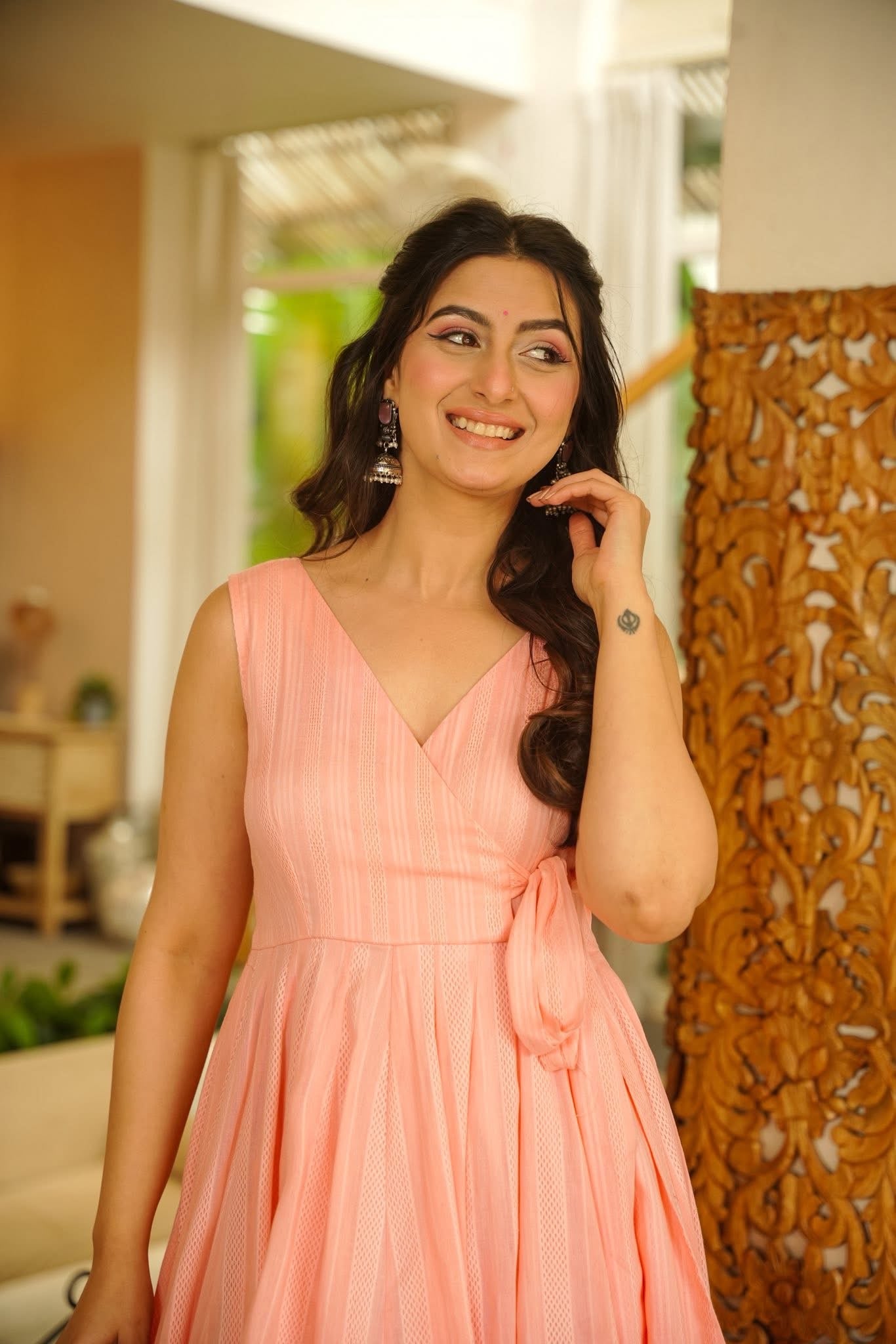 Ditsy Pink Angrakha Anarkali Set