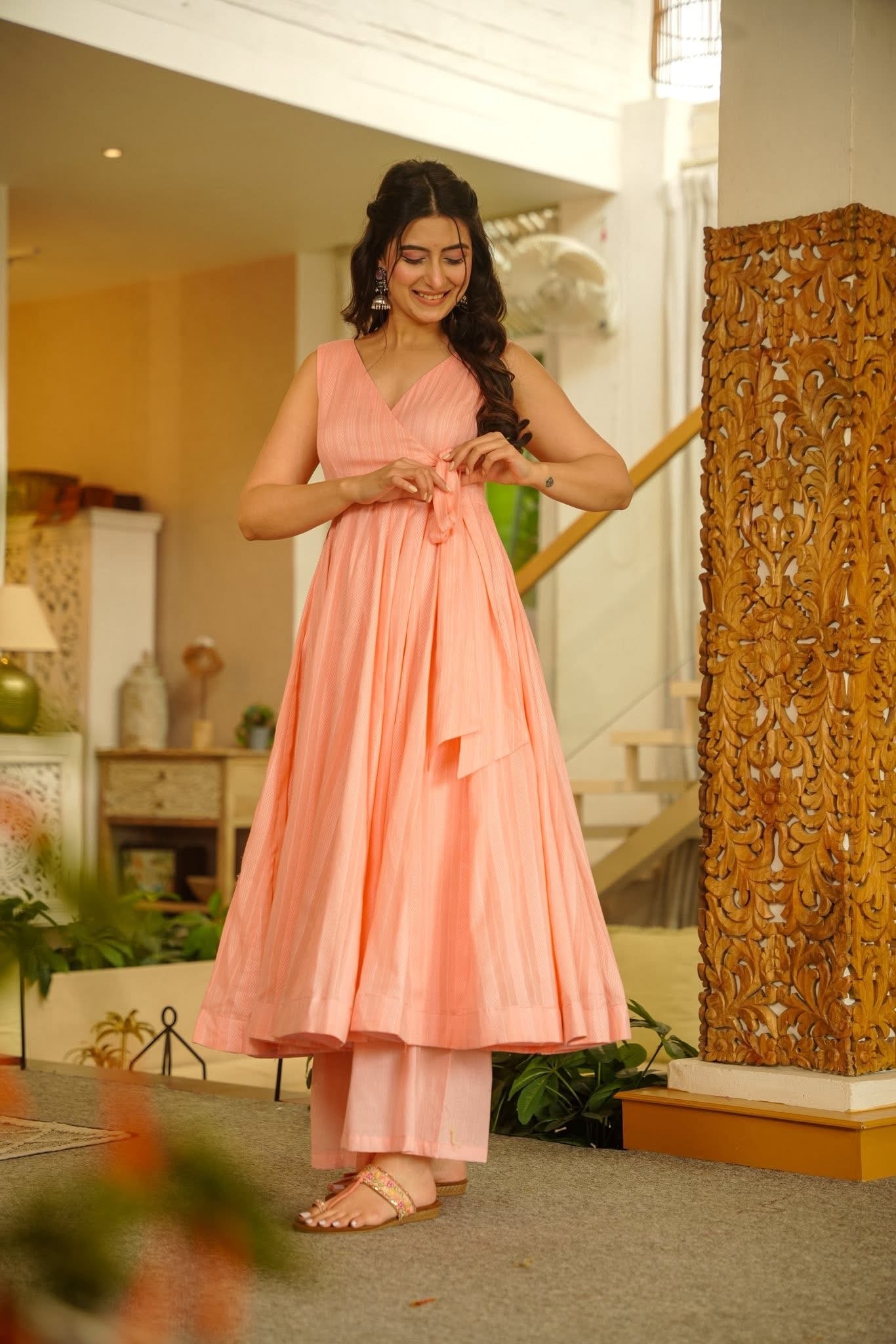Ditsy Pink Angrakha Anarkali Set
