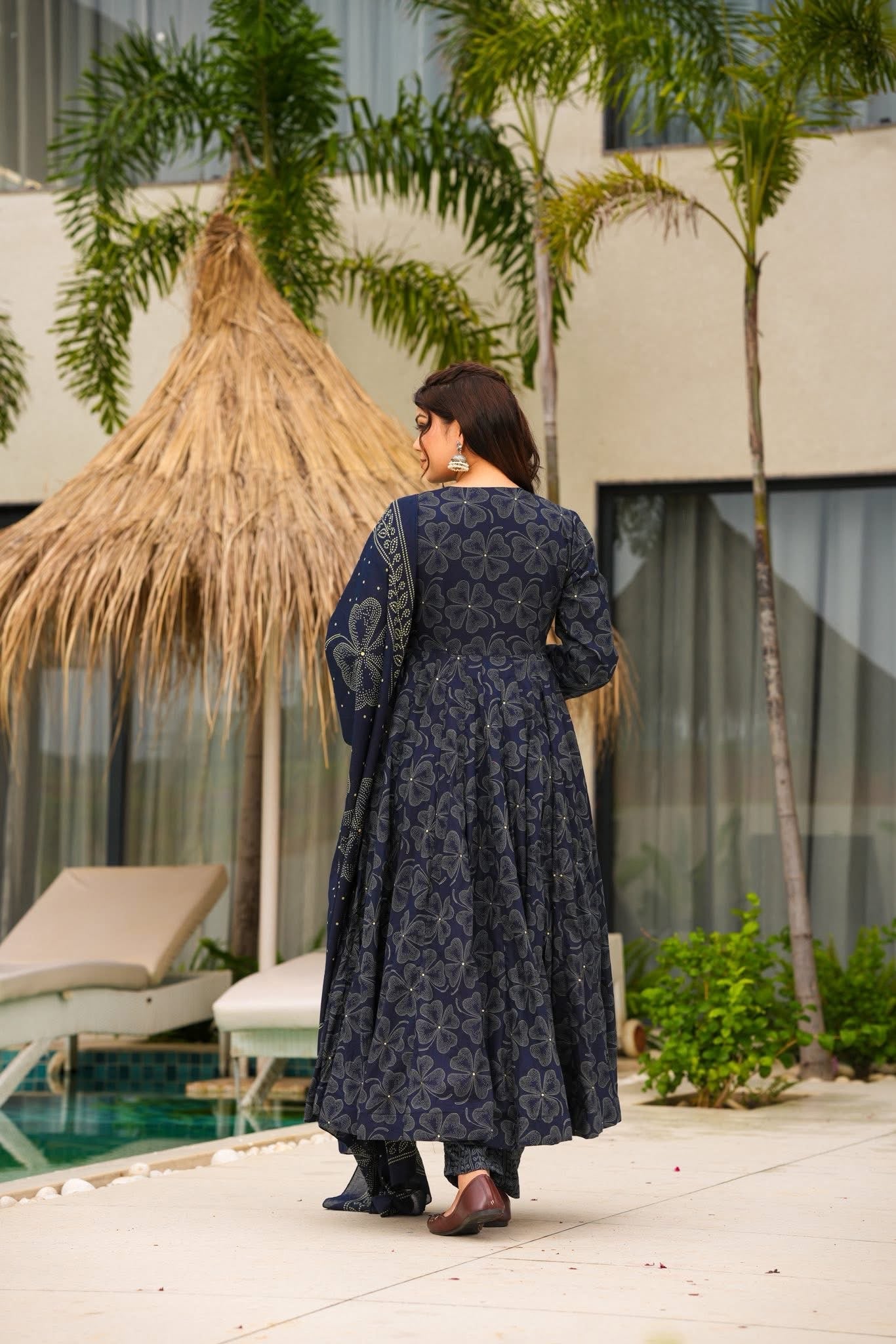 Starlit Navy Blue Cotton Anarkali with Dupatta