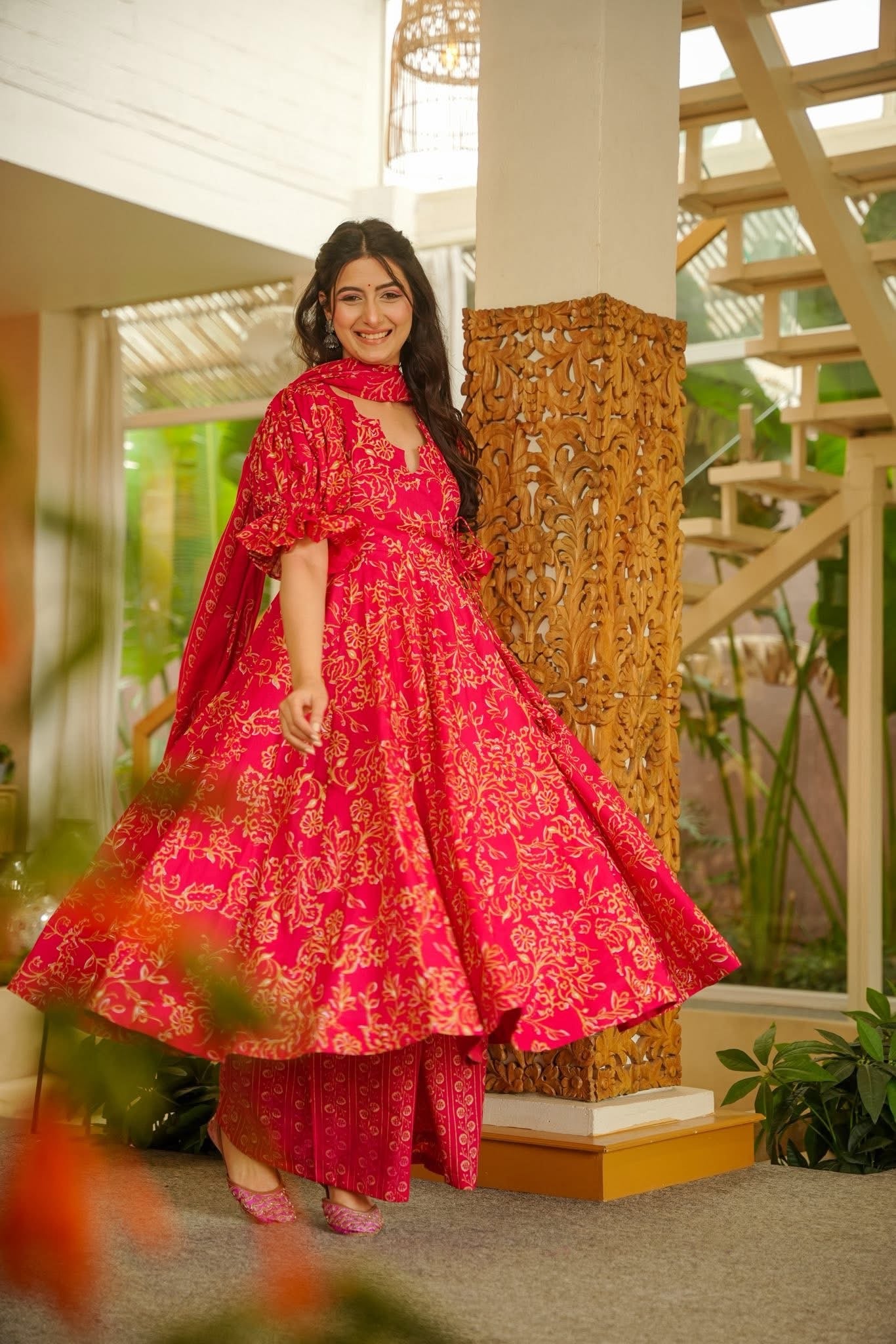 Vaira Red Cotton Anarkali Suit Set