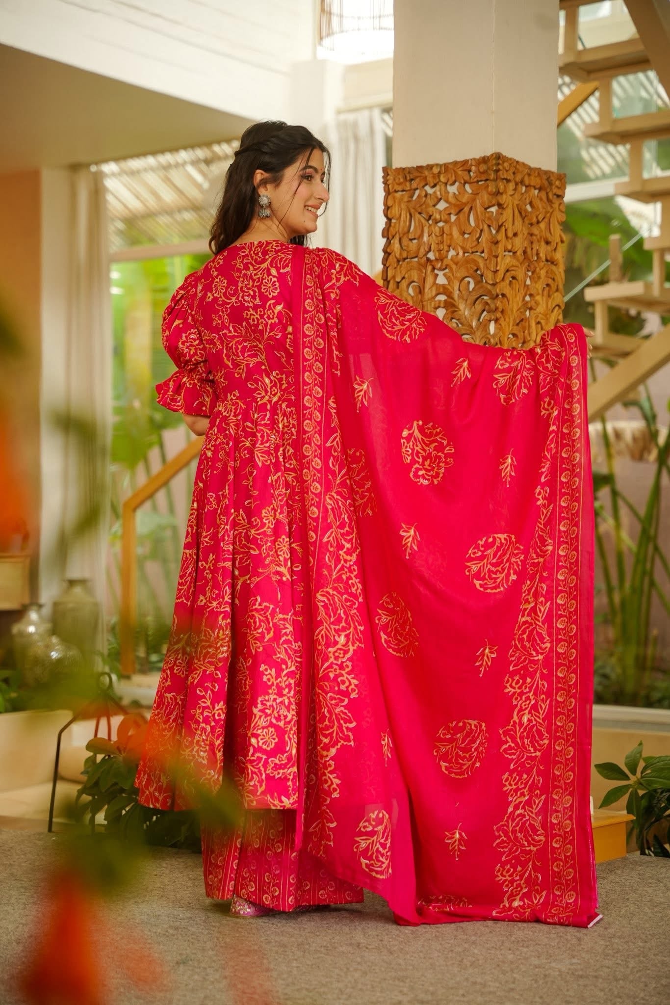 Vaira Red Cotton Anarkali Suit Set