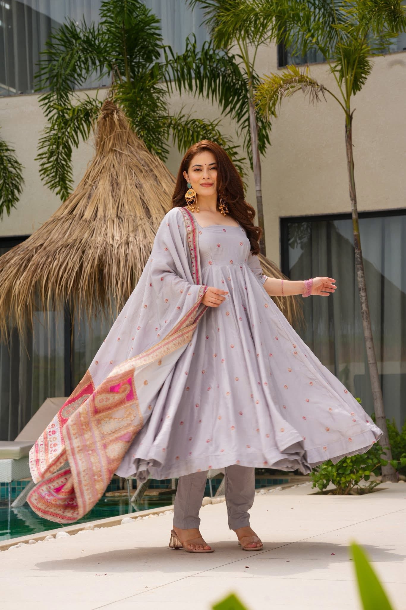 Classic Dove Banarasi Silk Suit Set