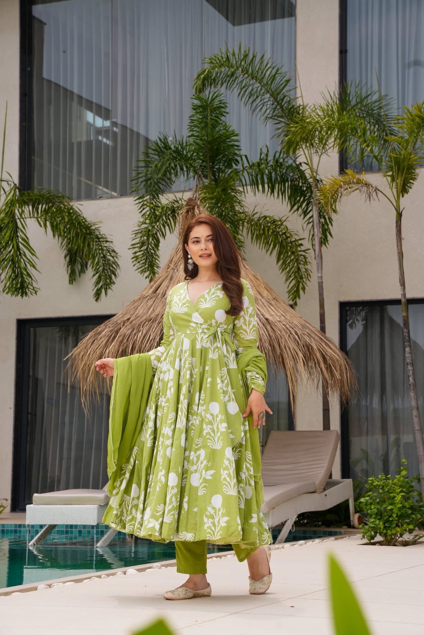 Lush Green Glow Cotton Suit Set