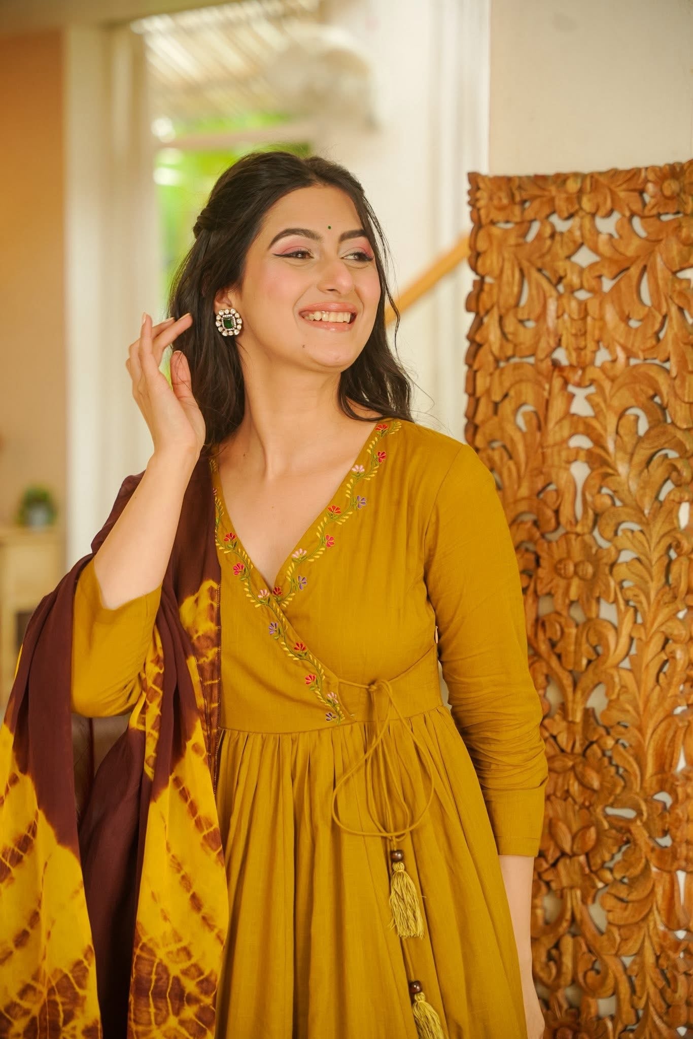 Leisha Mustard Anarkali Suit Set