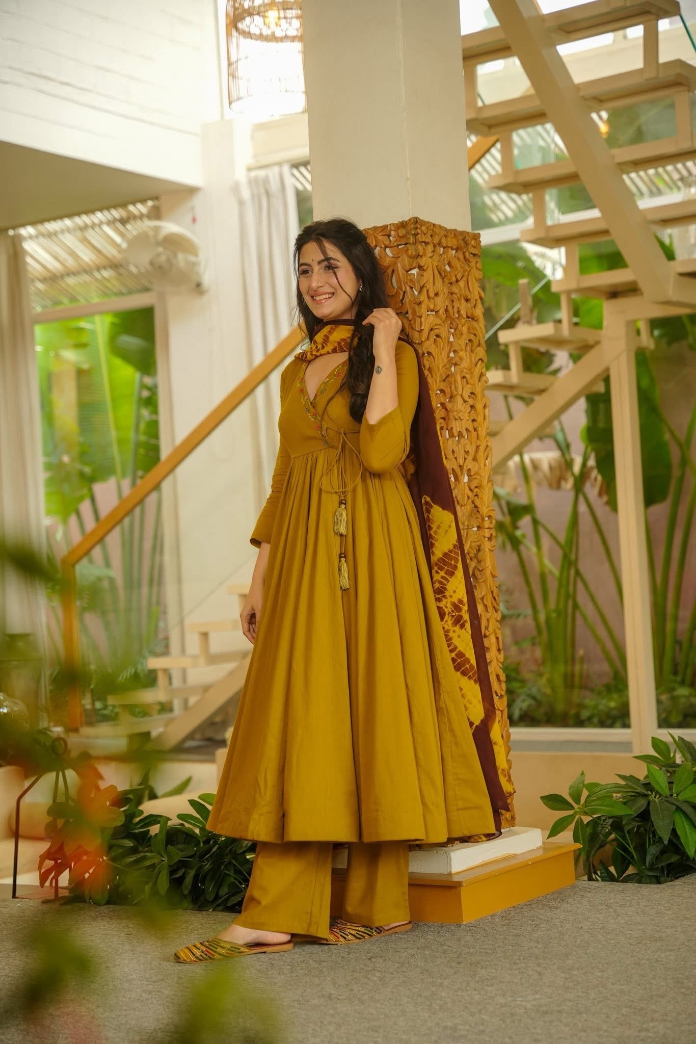 Leisha Mustard Anarkali Suit Set