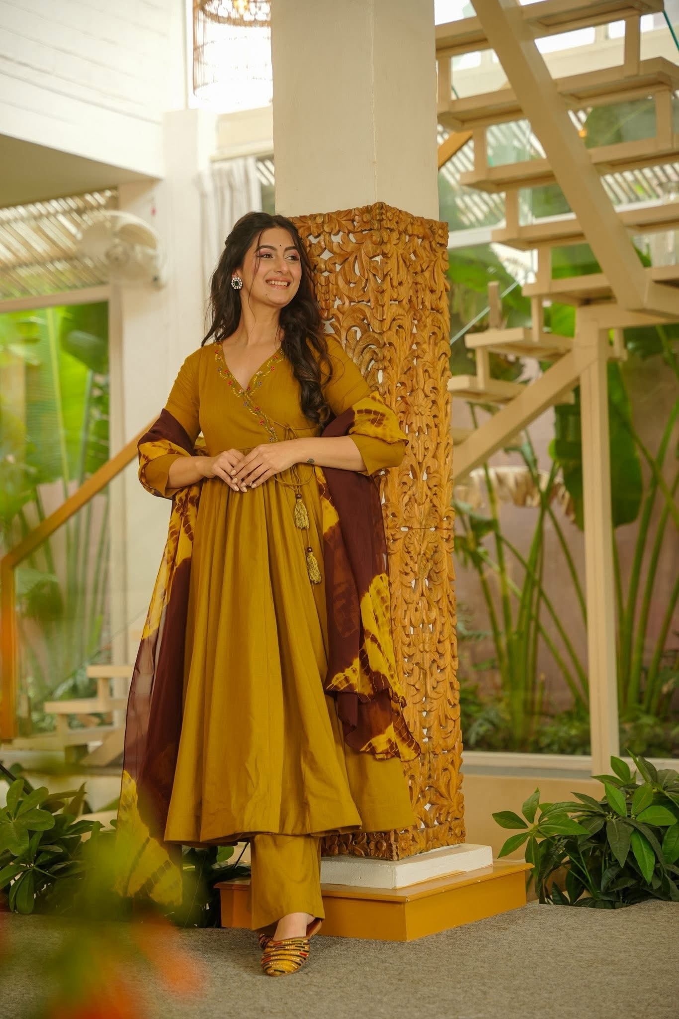 Leisha Mustard Anarkali Suit Set