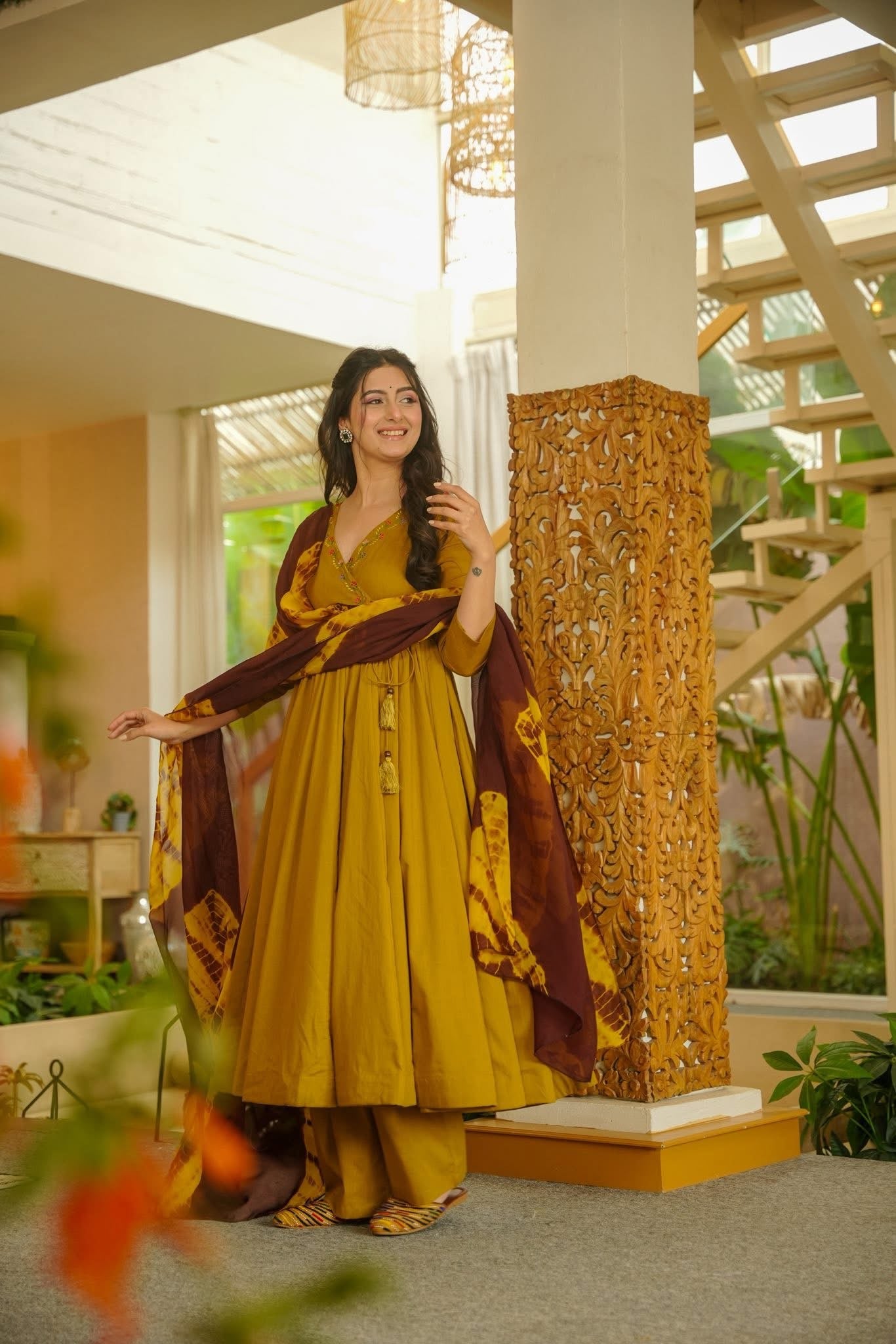 Leisha Mustard Anarkali Suit Set