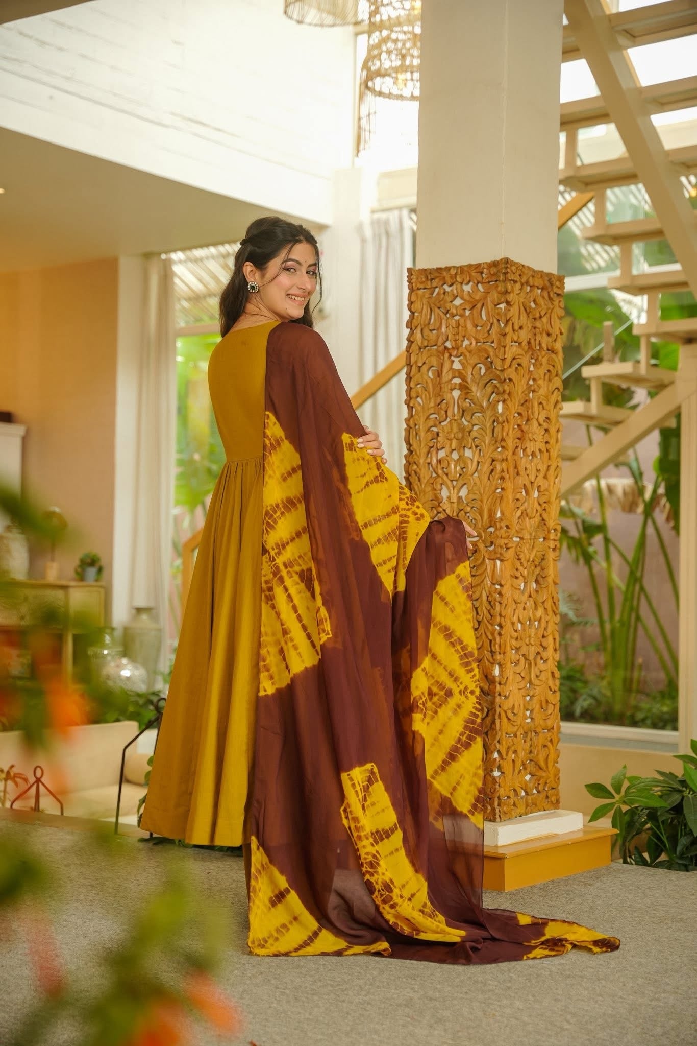 Leisha Mustard Anarkali Suit Set