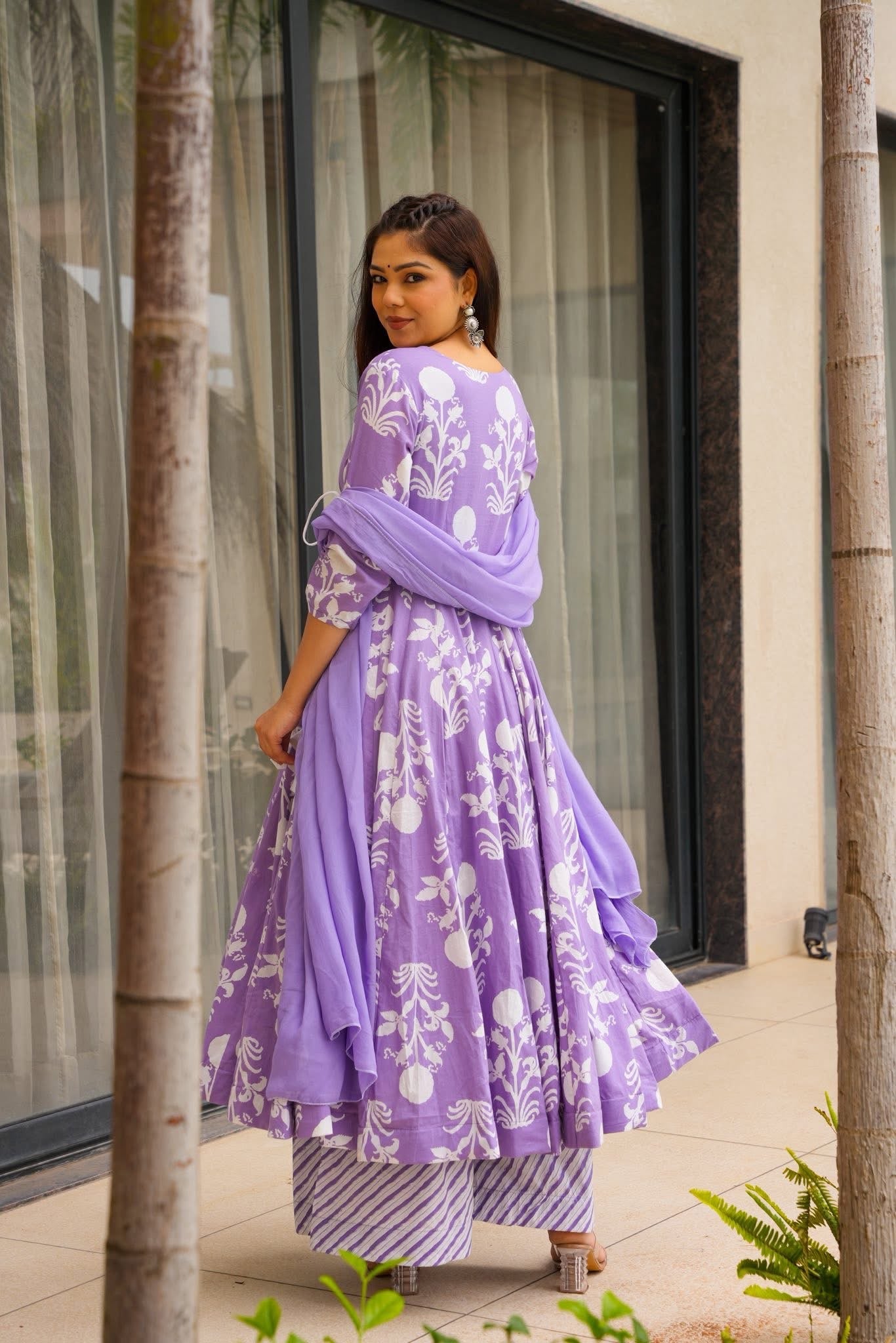 Evadne Purple Printed Cotton Suit Set