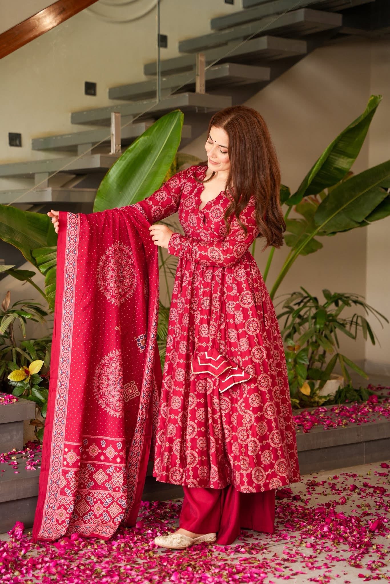 Seraphina Red Muslin Suit Set