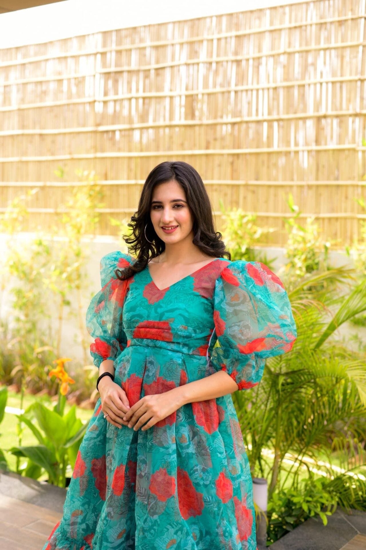 niti green floral organza dress
