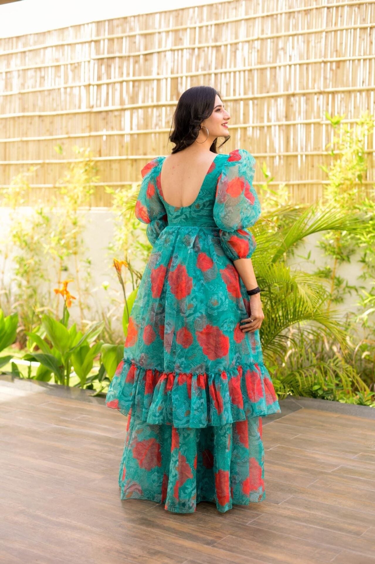niti green floral organza dress