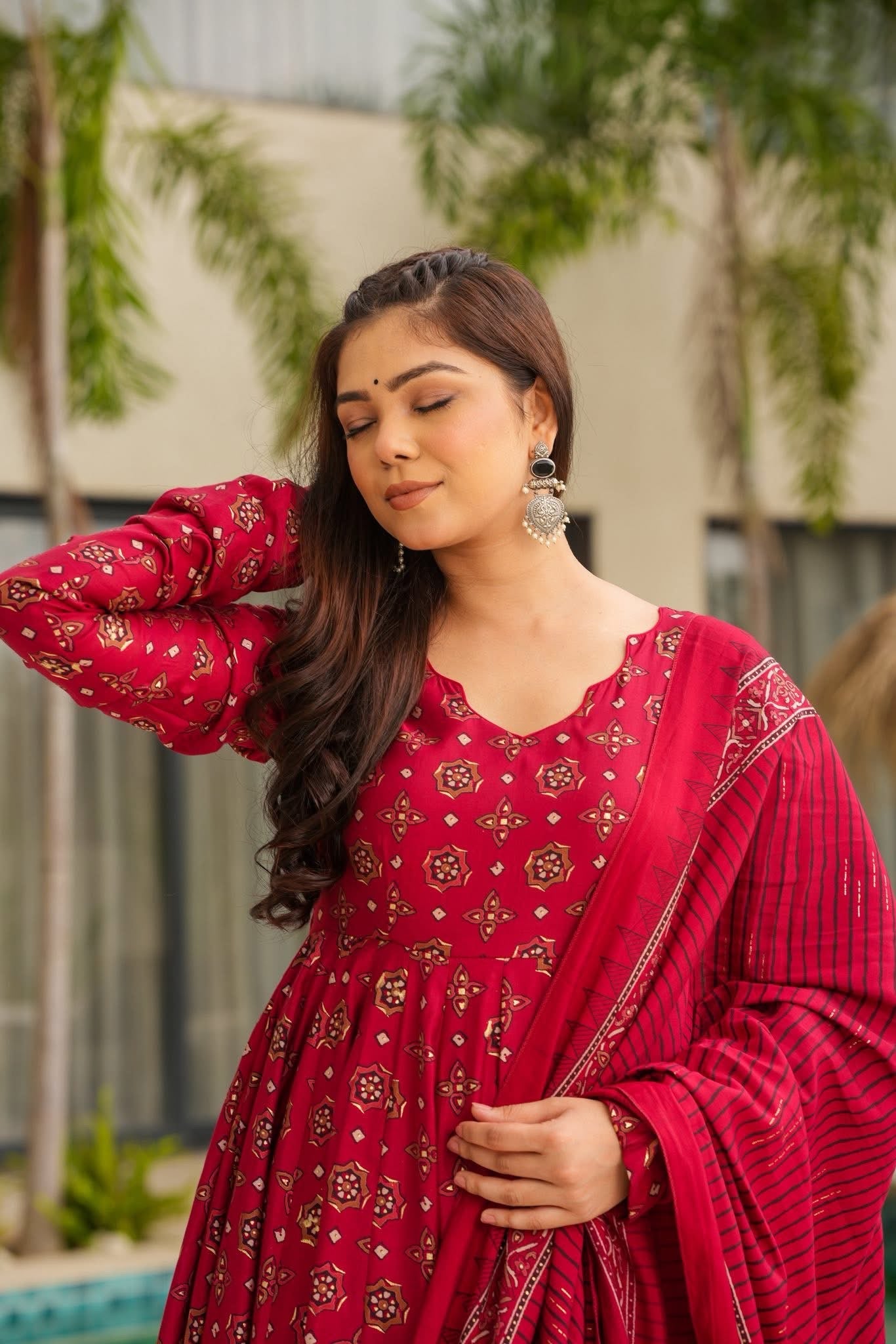 Rubina Red Muslin Suit Set