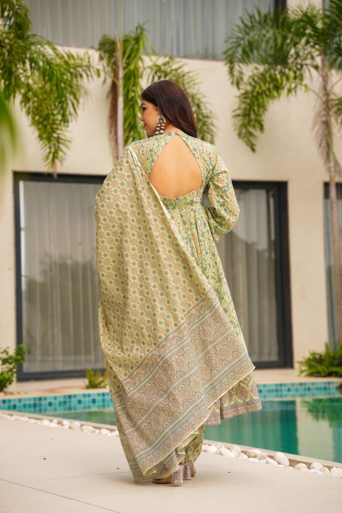 Danika Pastel Printed Cotton Anarkali Suit Set