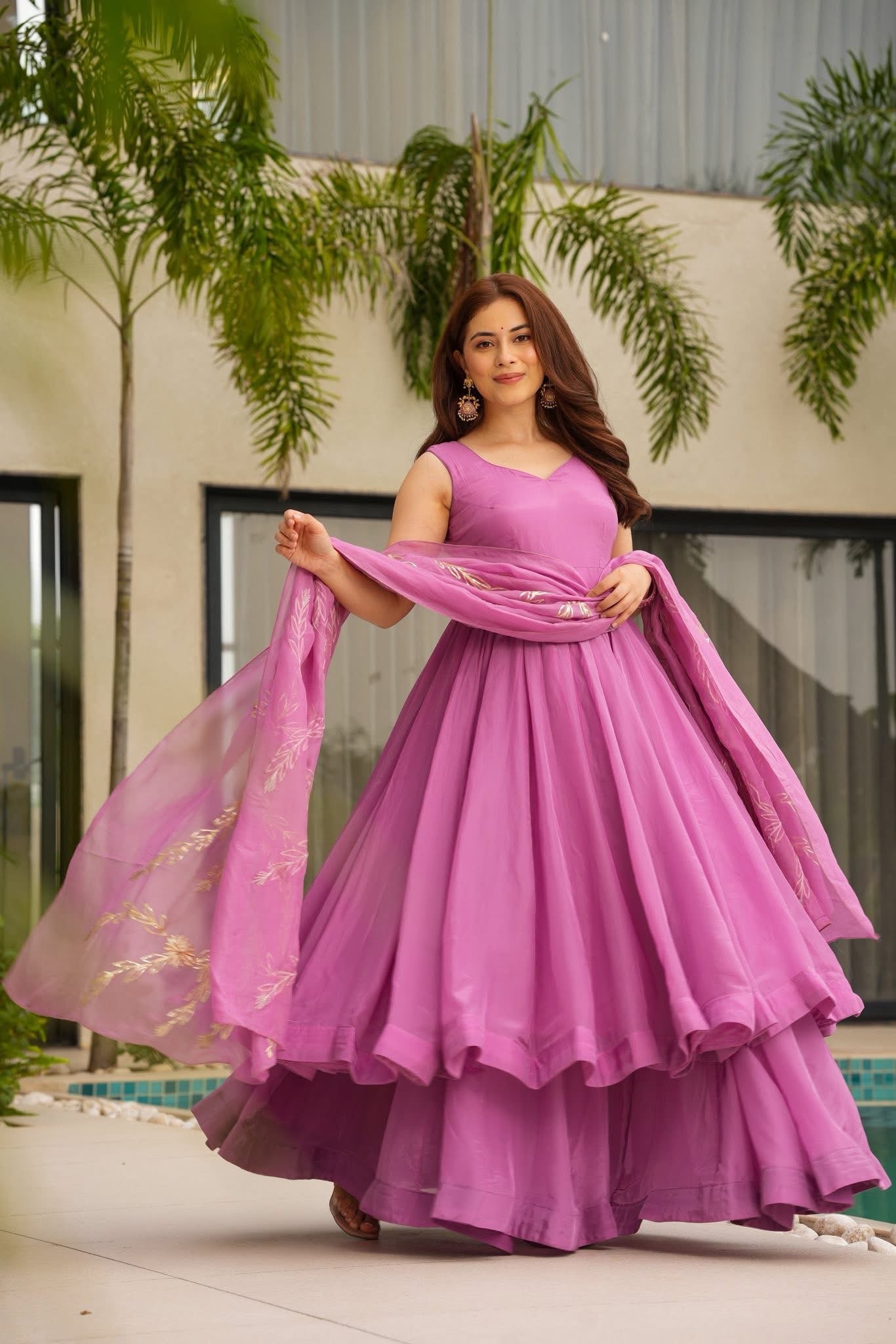 Everlee Pink Crepe Anarkali Suit Set