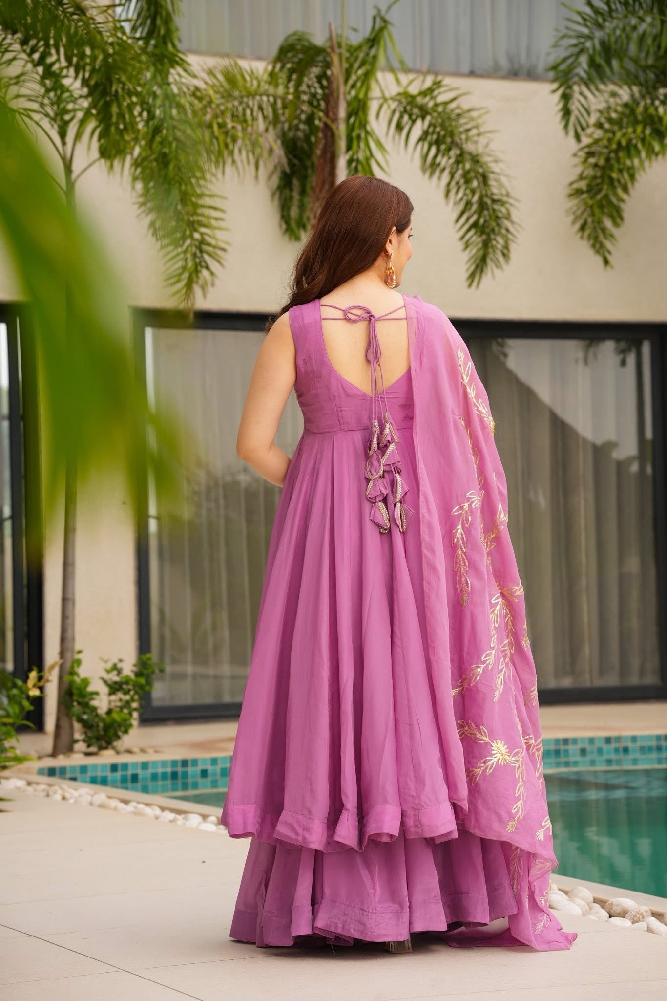 Everlee Pink Crepe Anarkali Suit Set