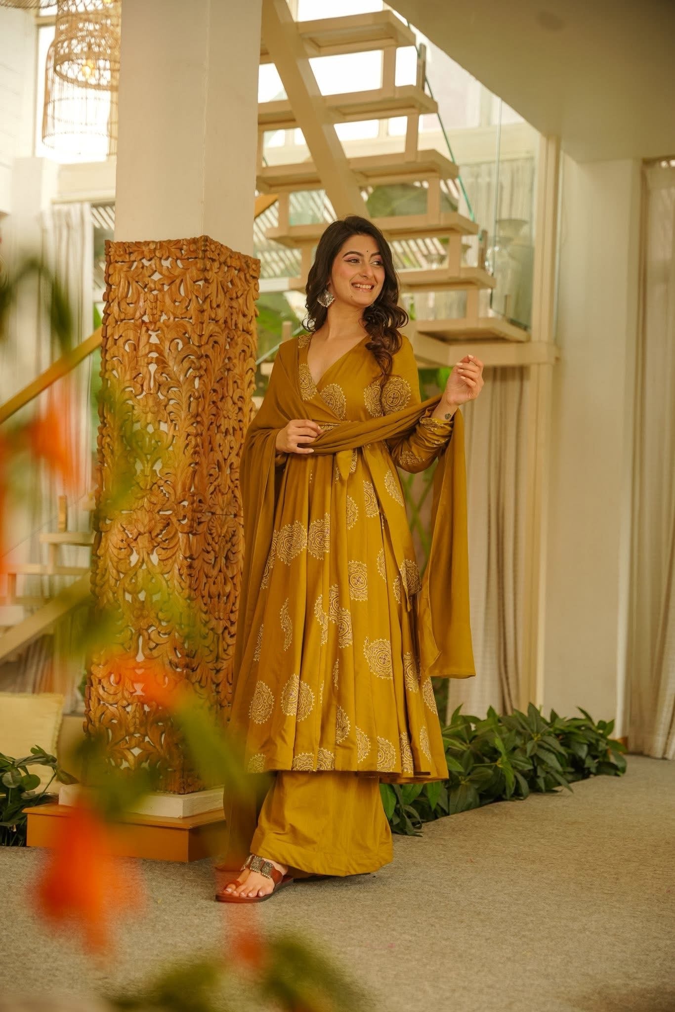 Avishi Rayon Printed Anarkali Suit Set