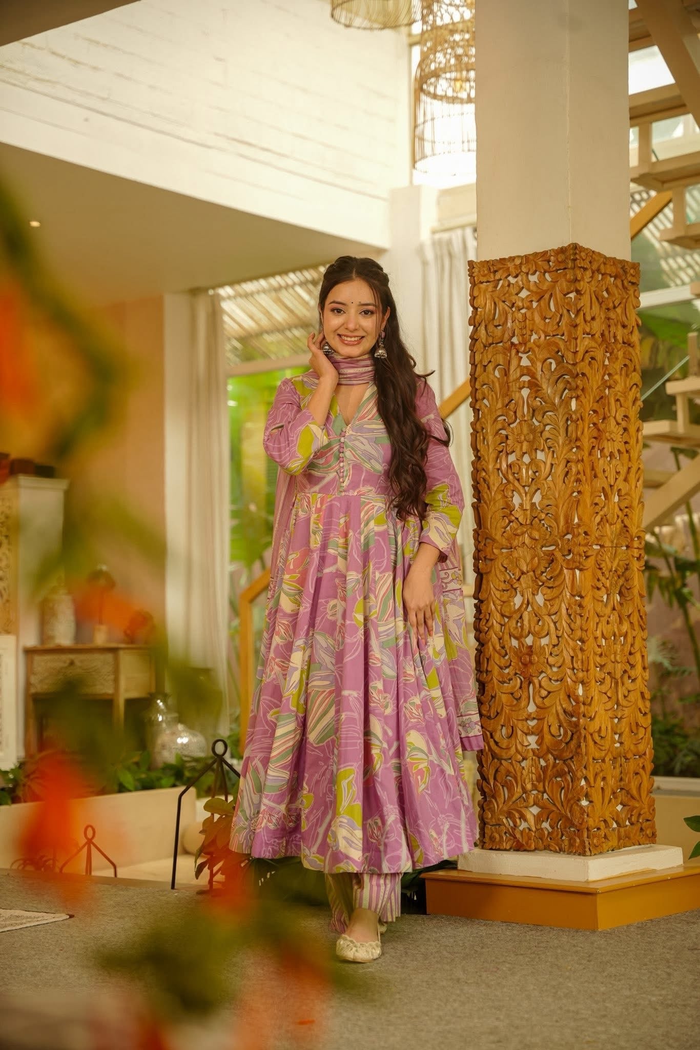 Azwani Cotton Anarkali Suit Set