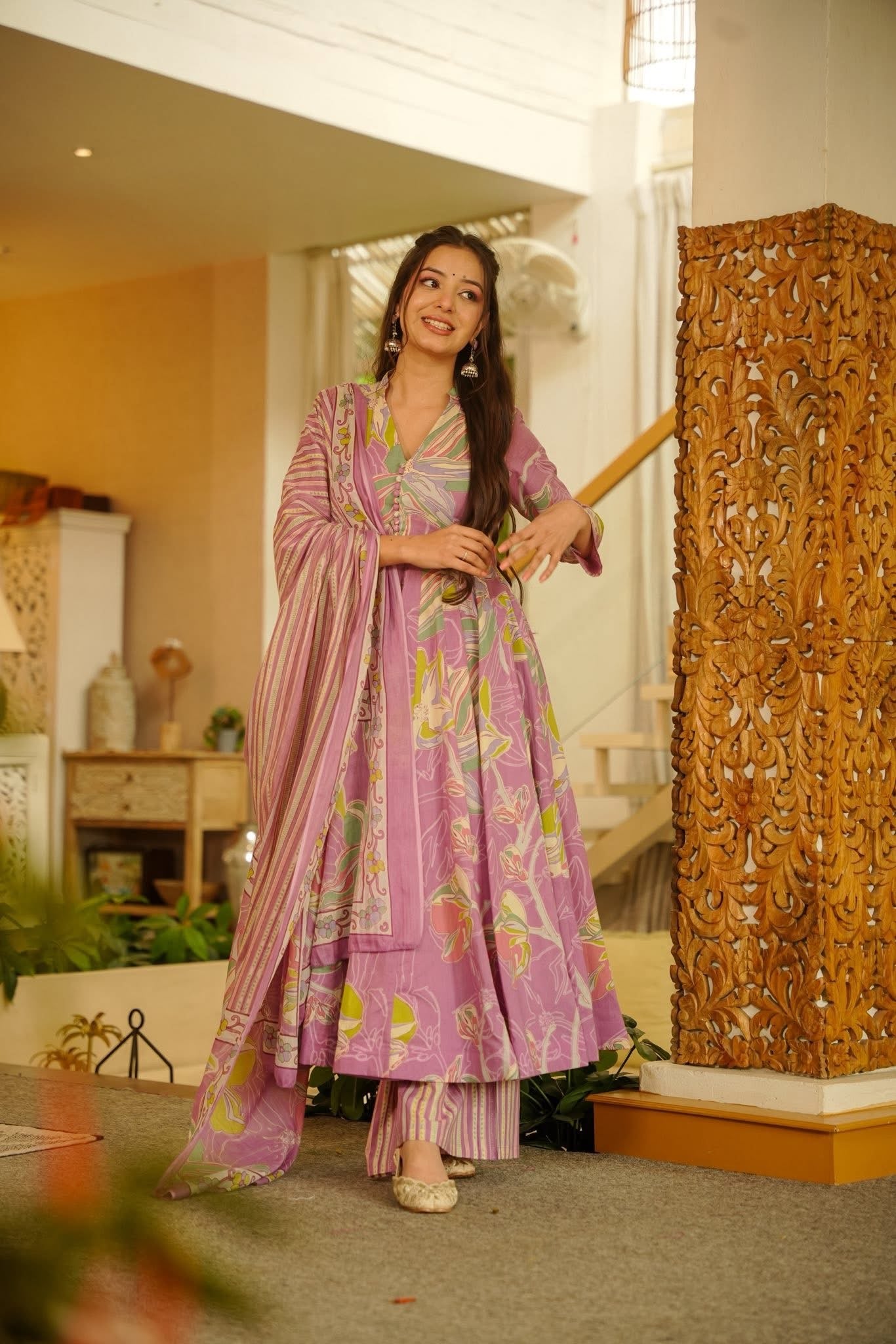 Azwani Cotton Anarkali Suit Set