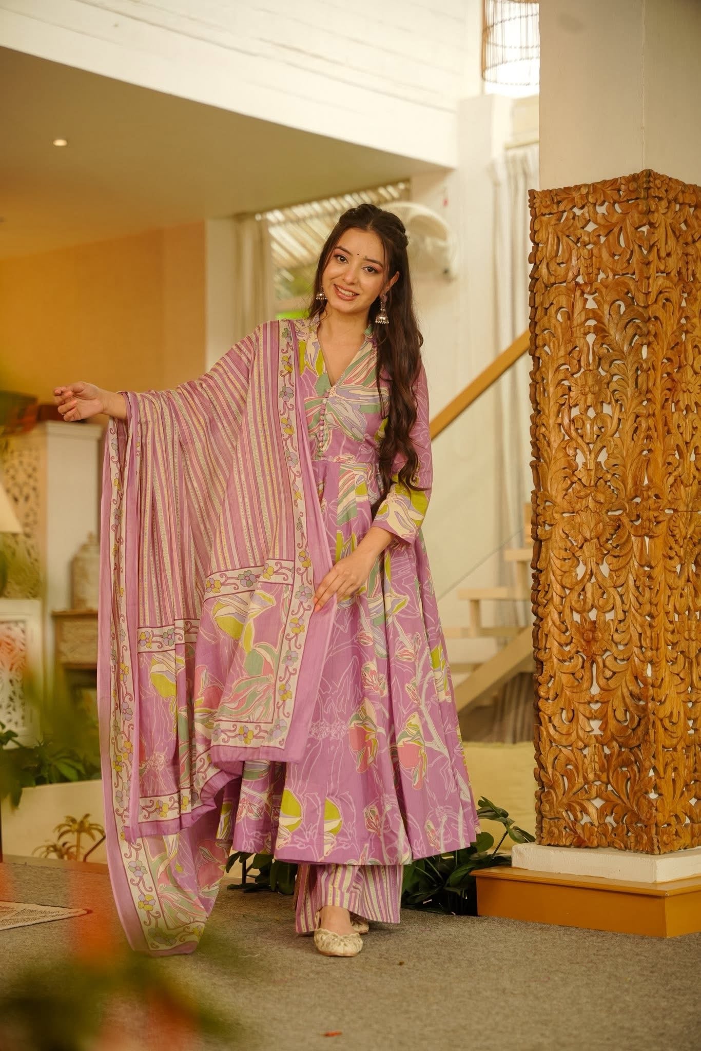 Azwani Cotton Anarkali Suit Set