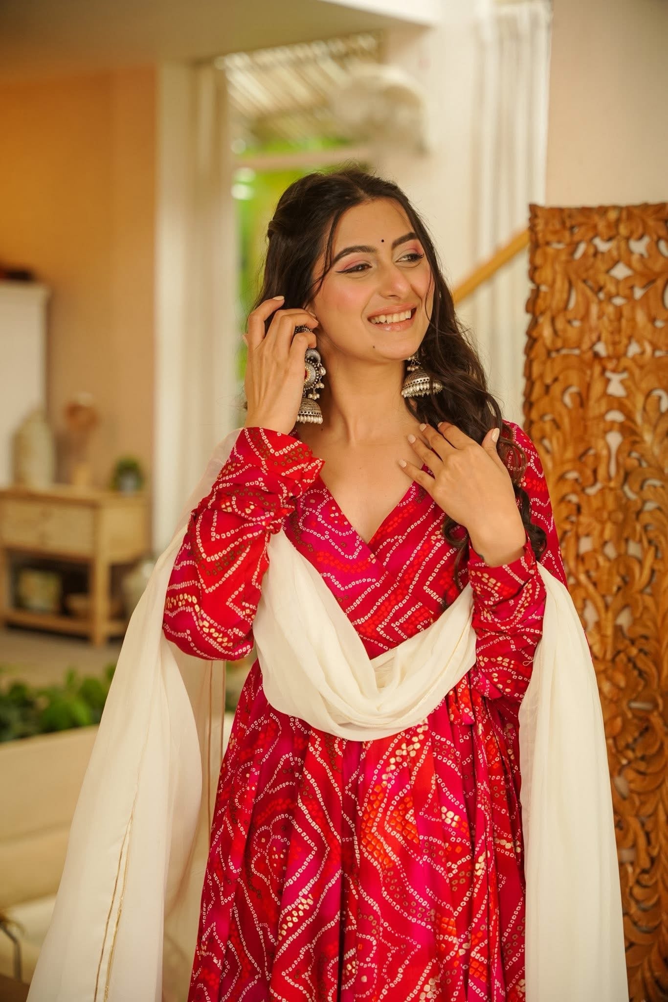 Bandhej Belle Red Anarkali Suit Set