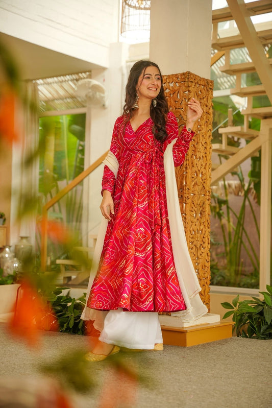 Bandhej Belle Red Anarkali Suit Set