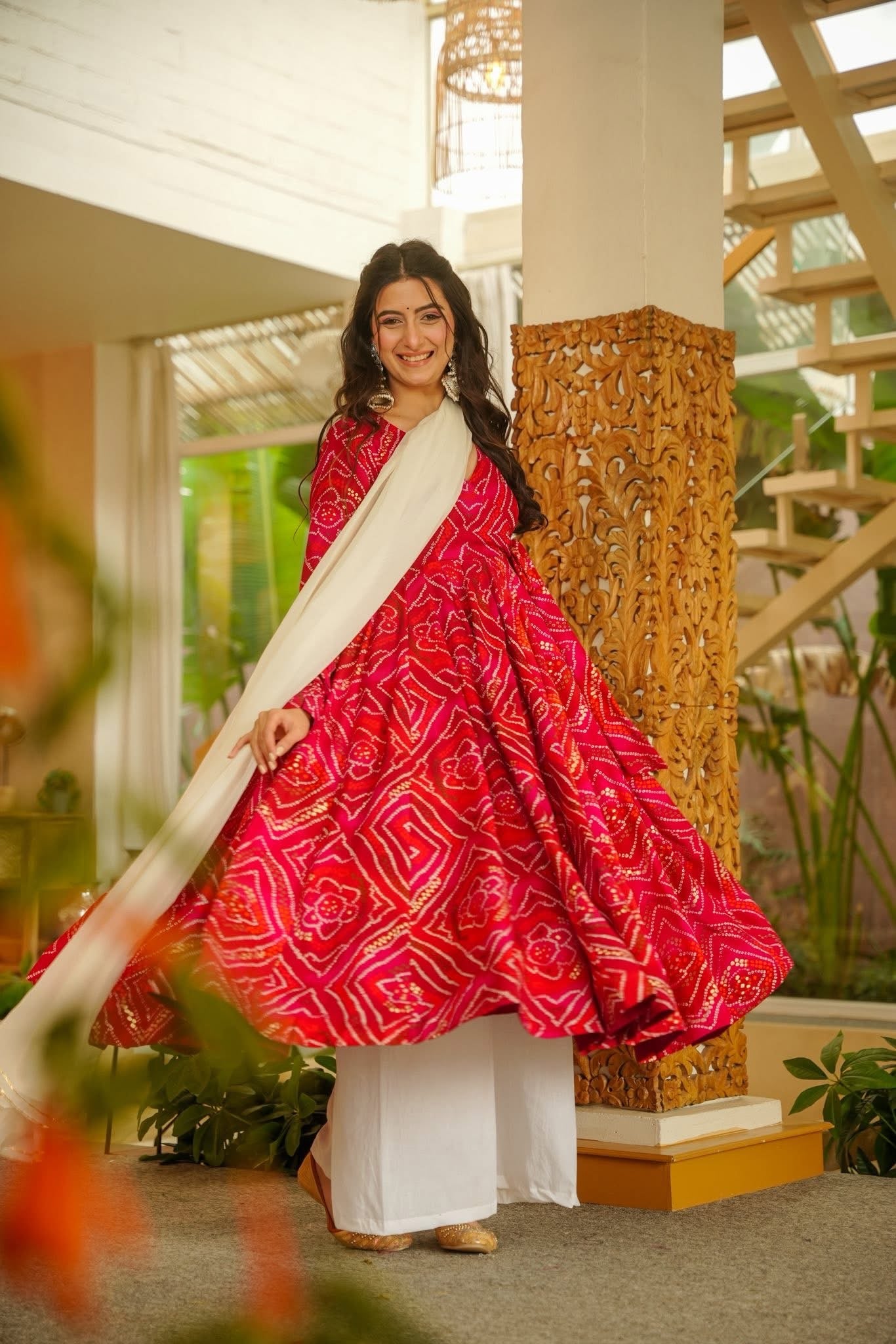 Bandhej Belle Red Anarkali Suit Set