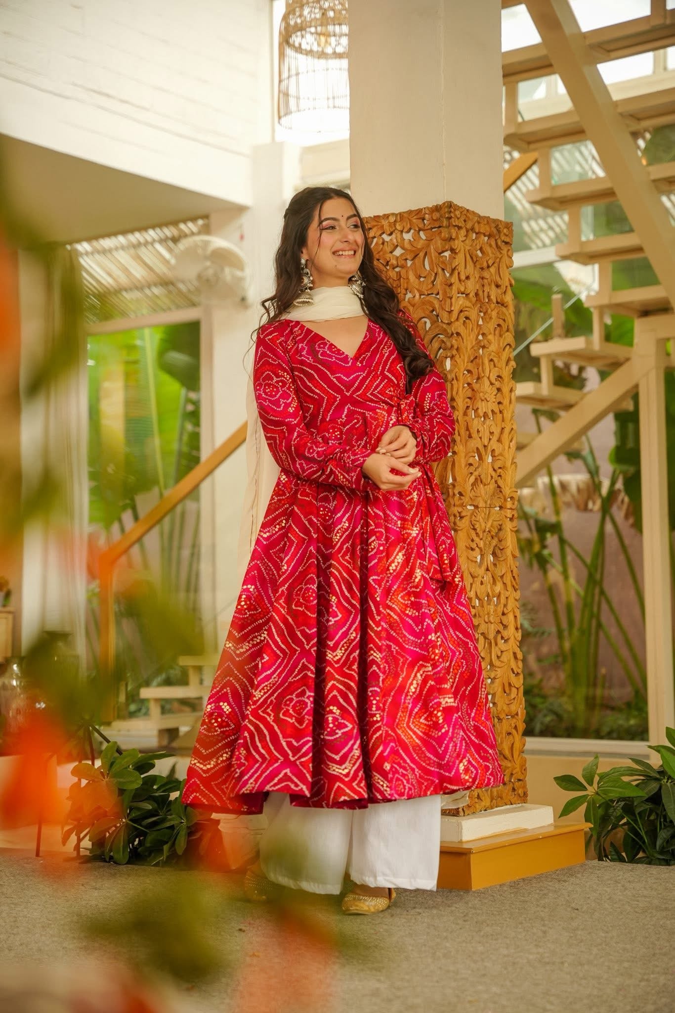 Bandhej Belle Red Anarkali Suit Set