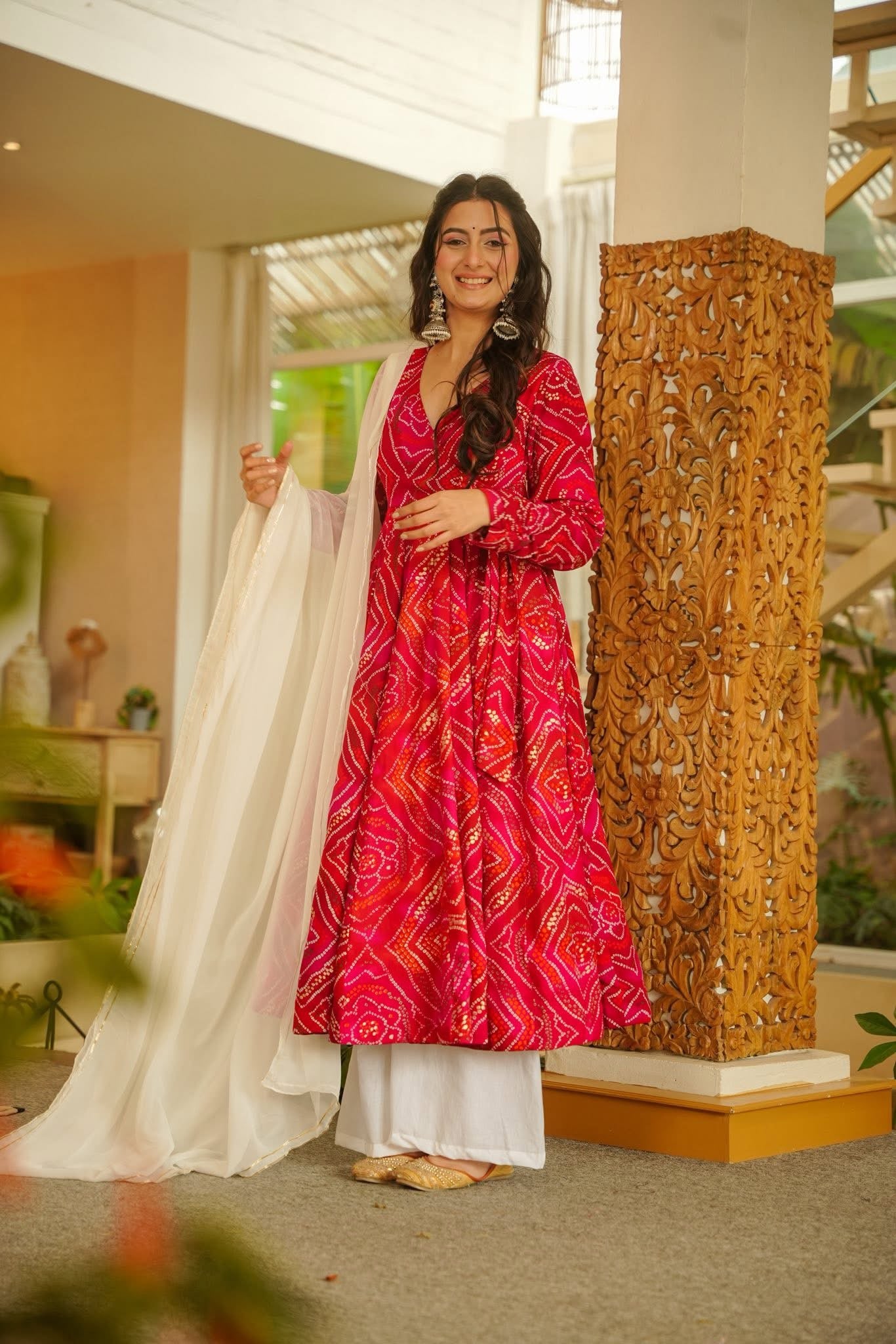 Bandhej Belle Red Anarkali Suit Set