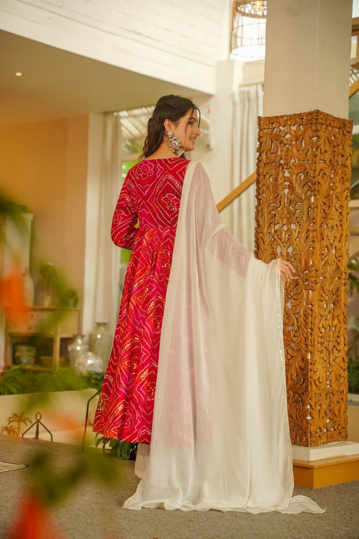 Bandhej Belle Red Anarkali Suit Set