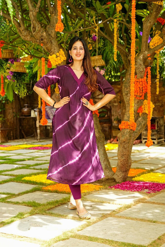 Purple strips kurta set