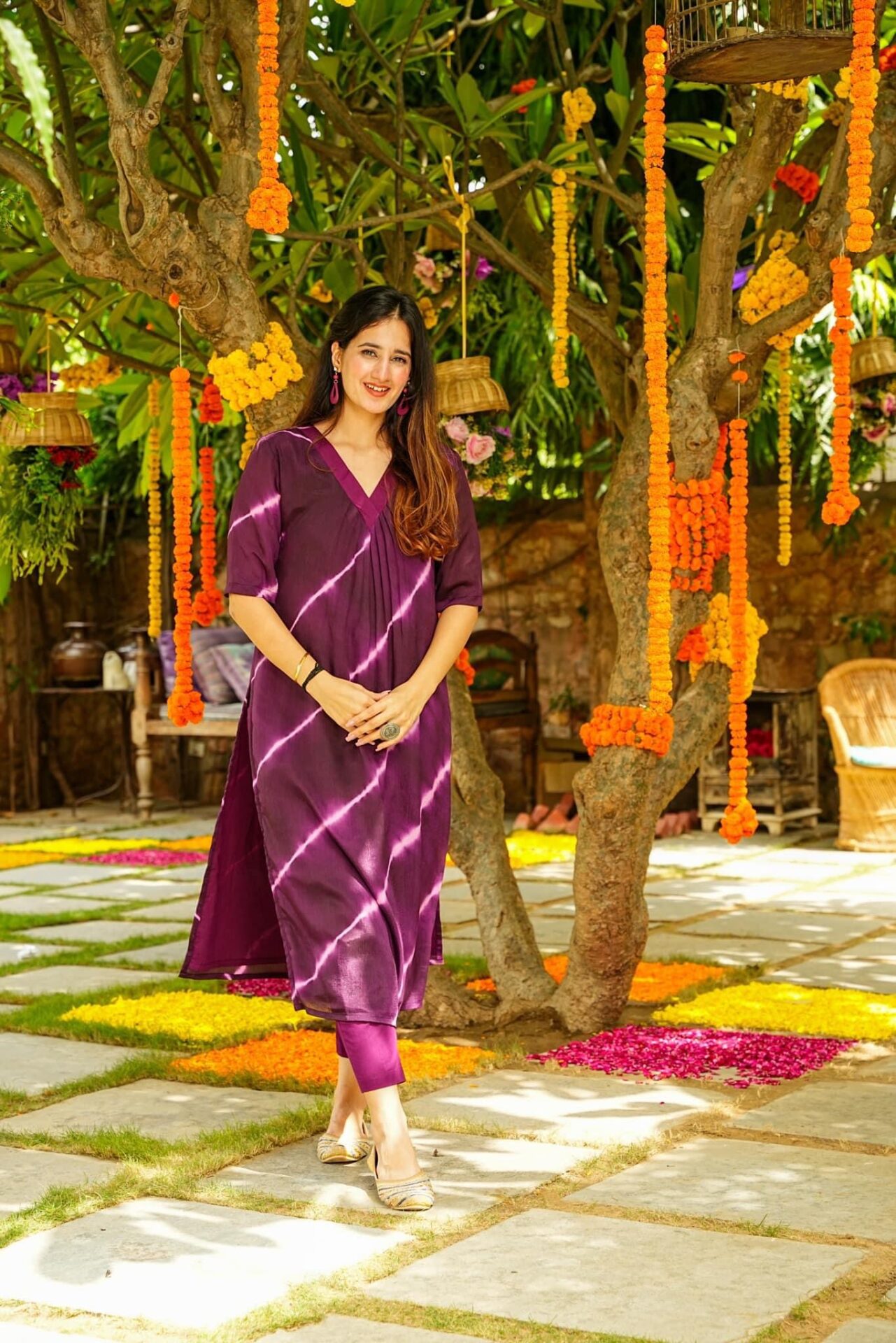 Purple strips kurta set