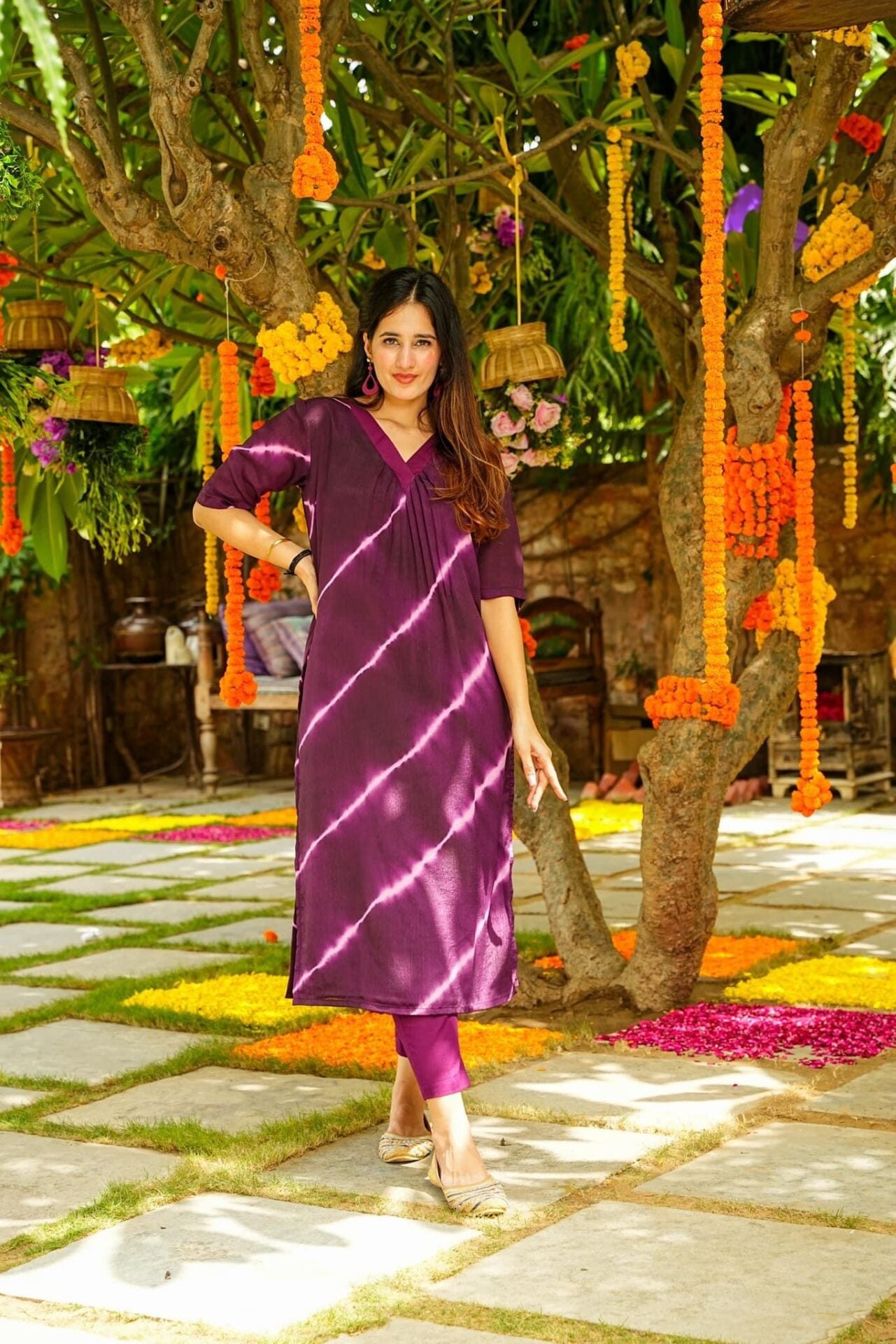 Purple strips kurta set