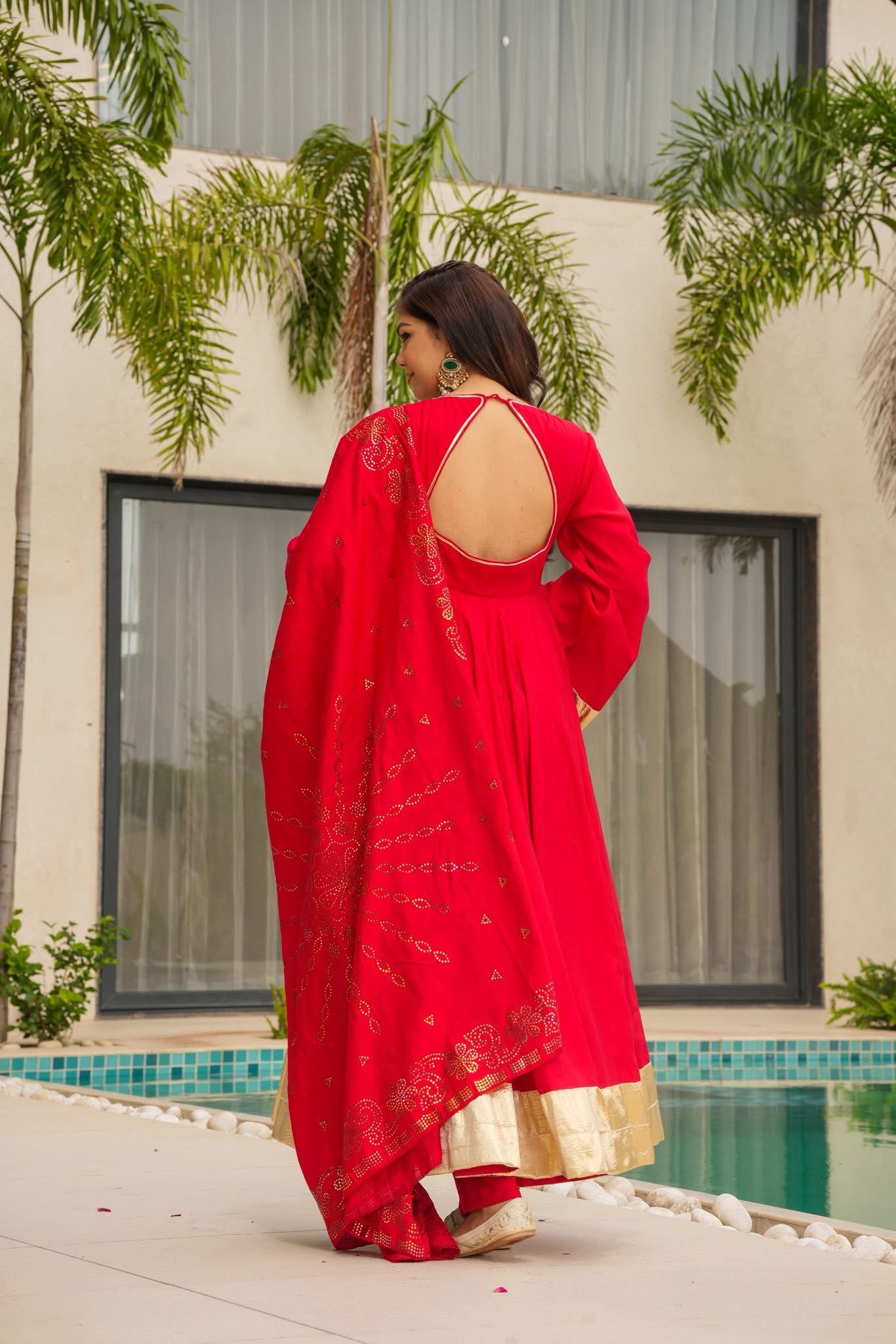 Cyrene Red Party Wear Anarkali Set