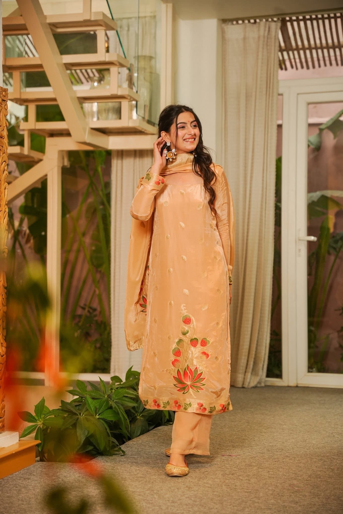 Jaladhi Lotus Printed Silk Kurta Set