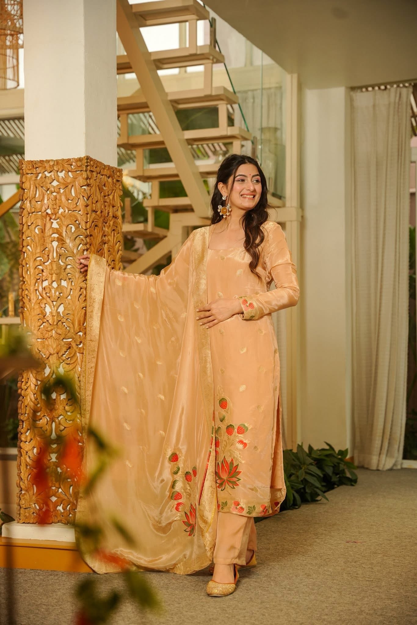 Jaladhi Lotus Printed Silk Kurta Set