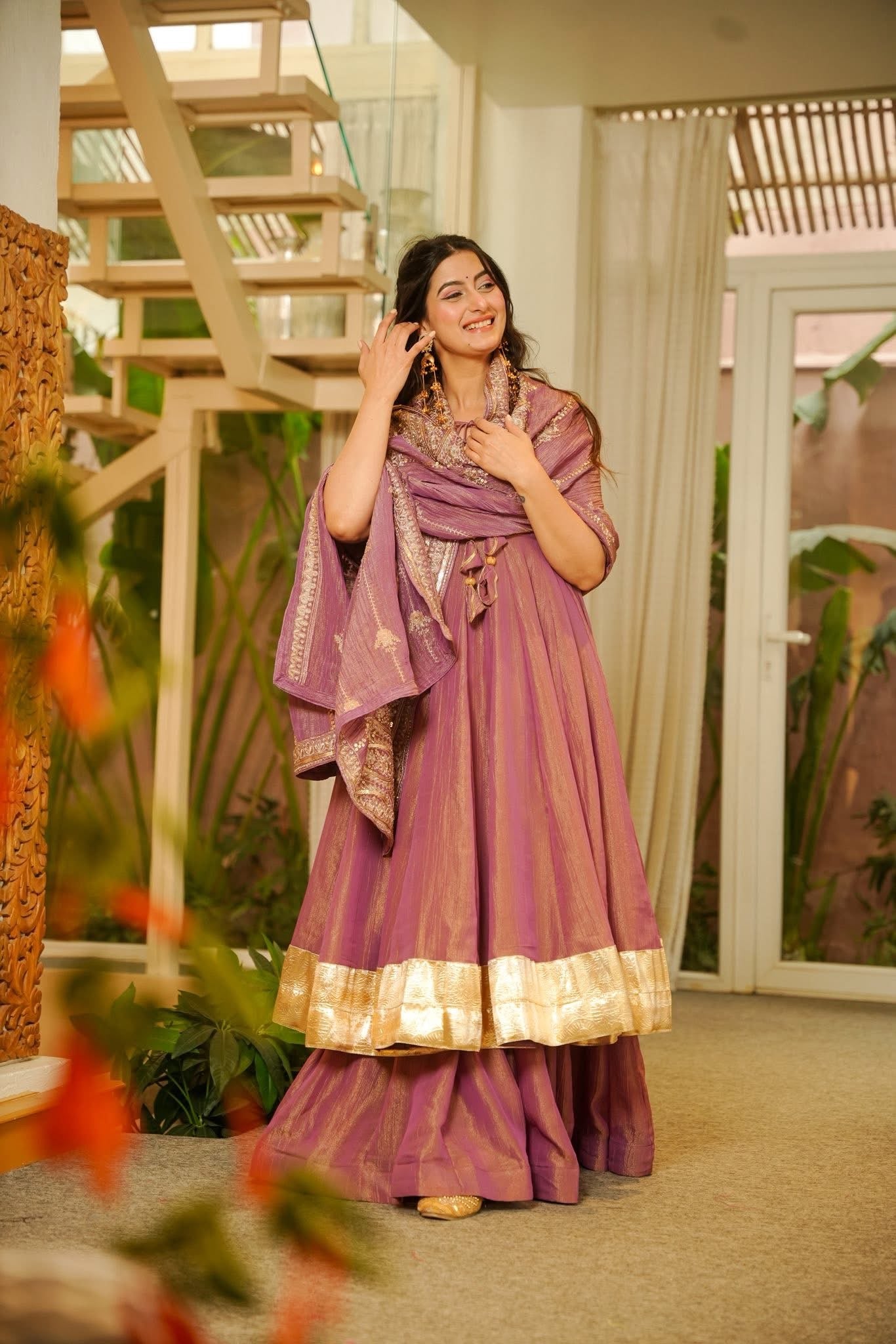 Shrilakshya Purple Crushed Cosmos Suit Set