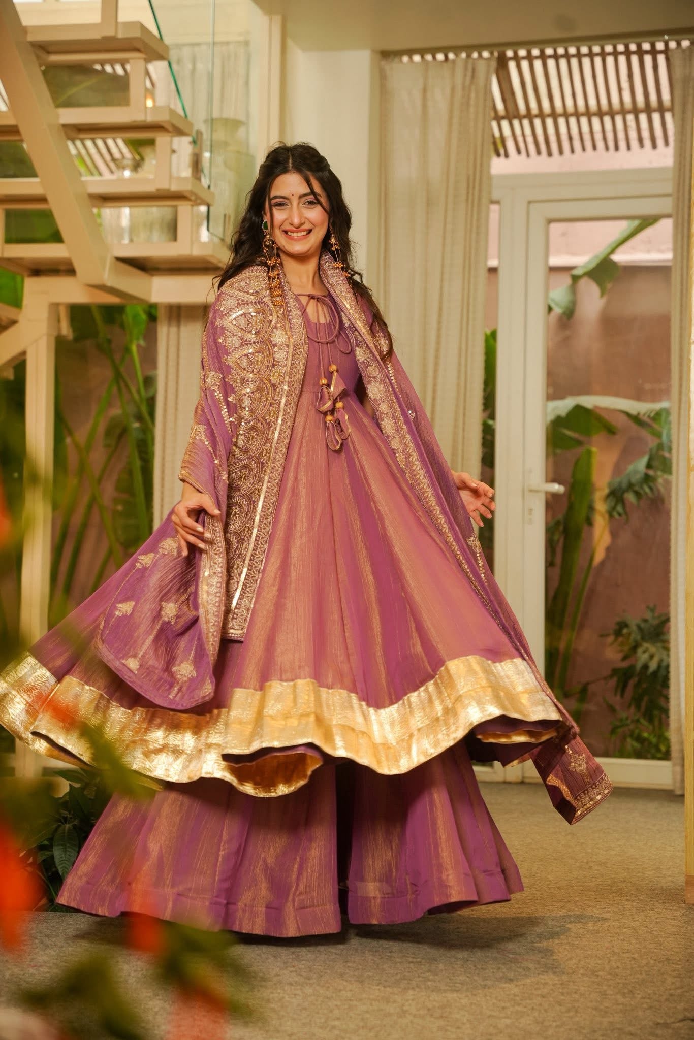 Shrilakshya Purple Crushed Cosmos Suit Set