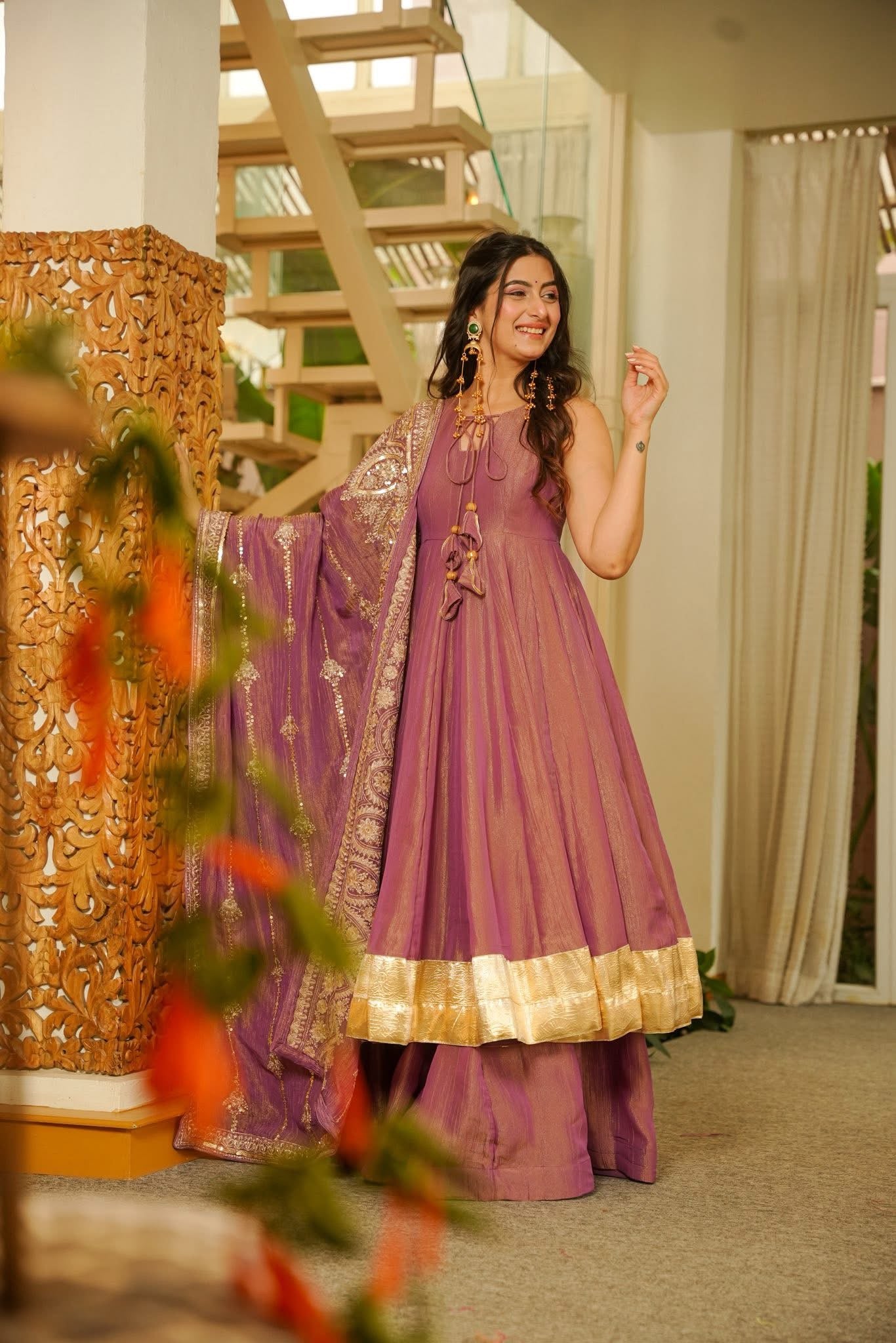 Shrilakshya Purple Crushed Cosmos Suit Set